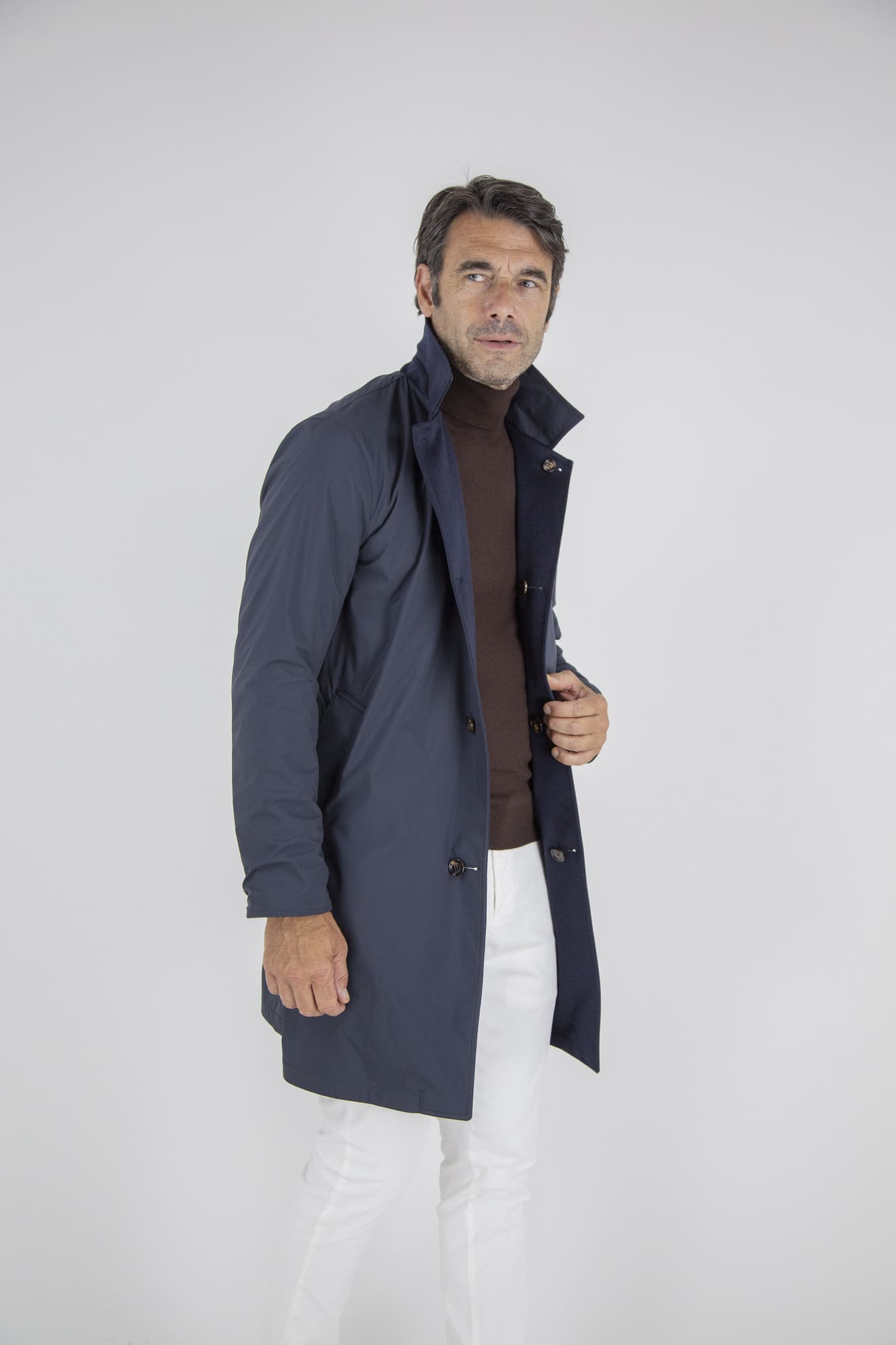 KIRED Cappotto Reversibile Cashmere e Nylon Blu/Navy