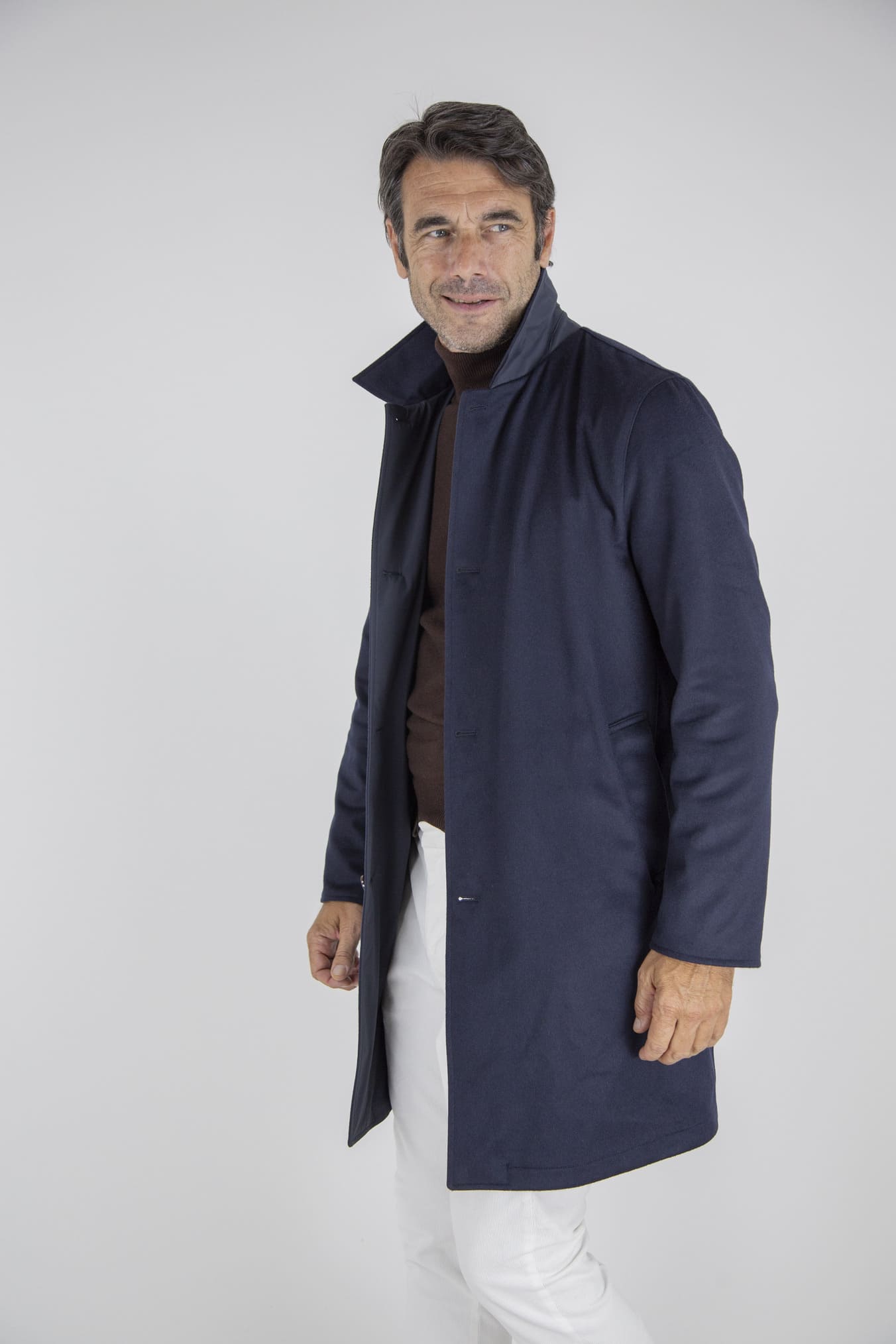 KIRED Cappotto Reversibile Cashmere e Nylon Blu/Navy