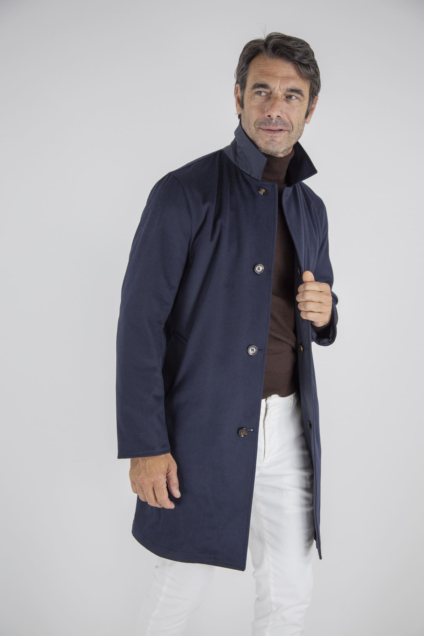 KIRED Cappotto Reversibile Cashmere e Nylon Blu/Navy