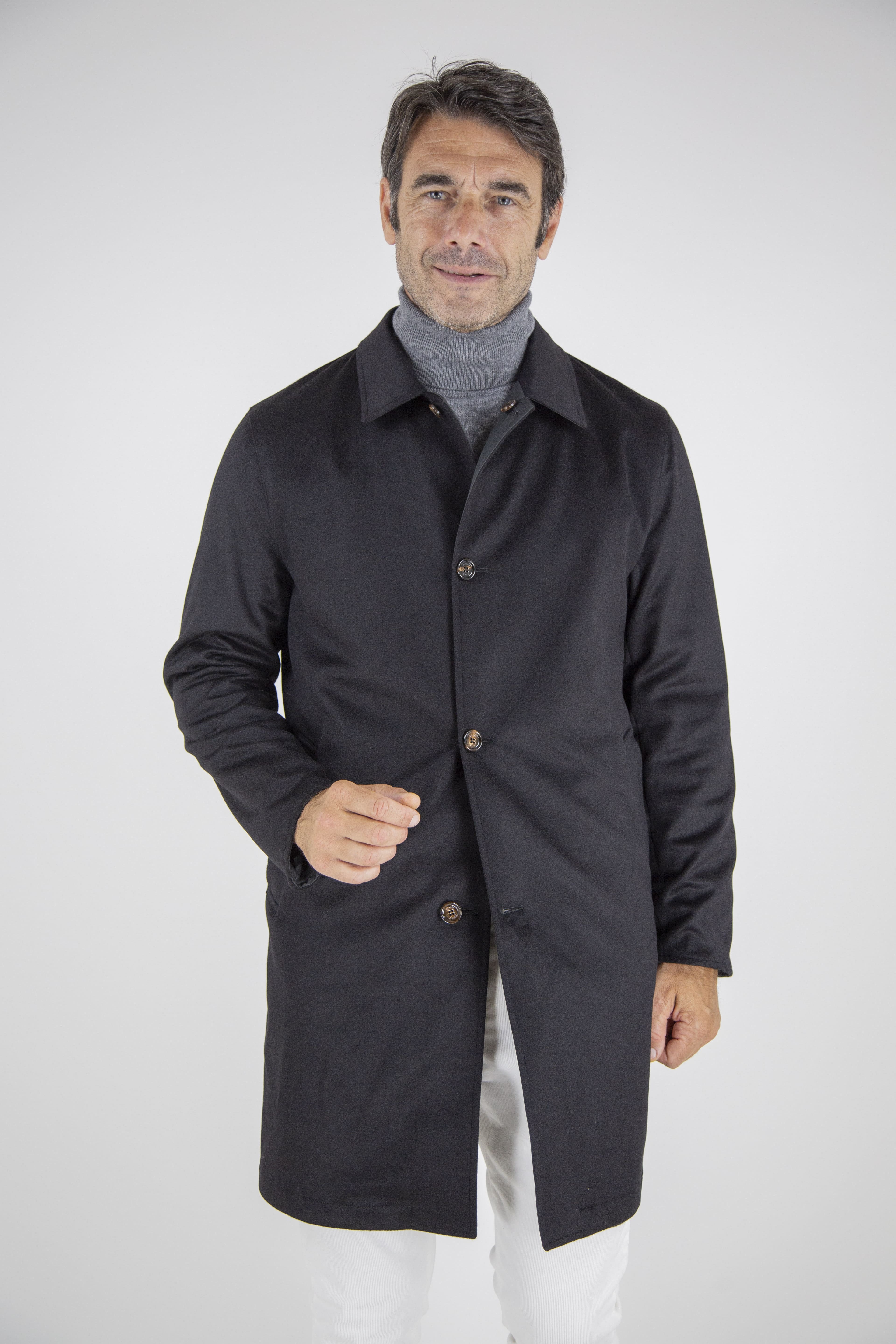 Reversible Cashmere and Nylon Black Coat