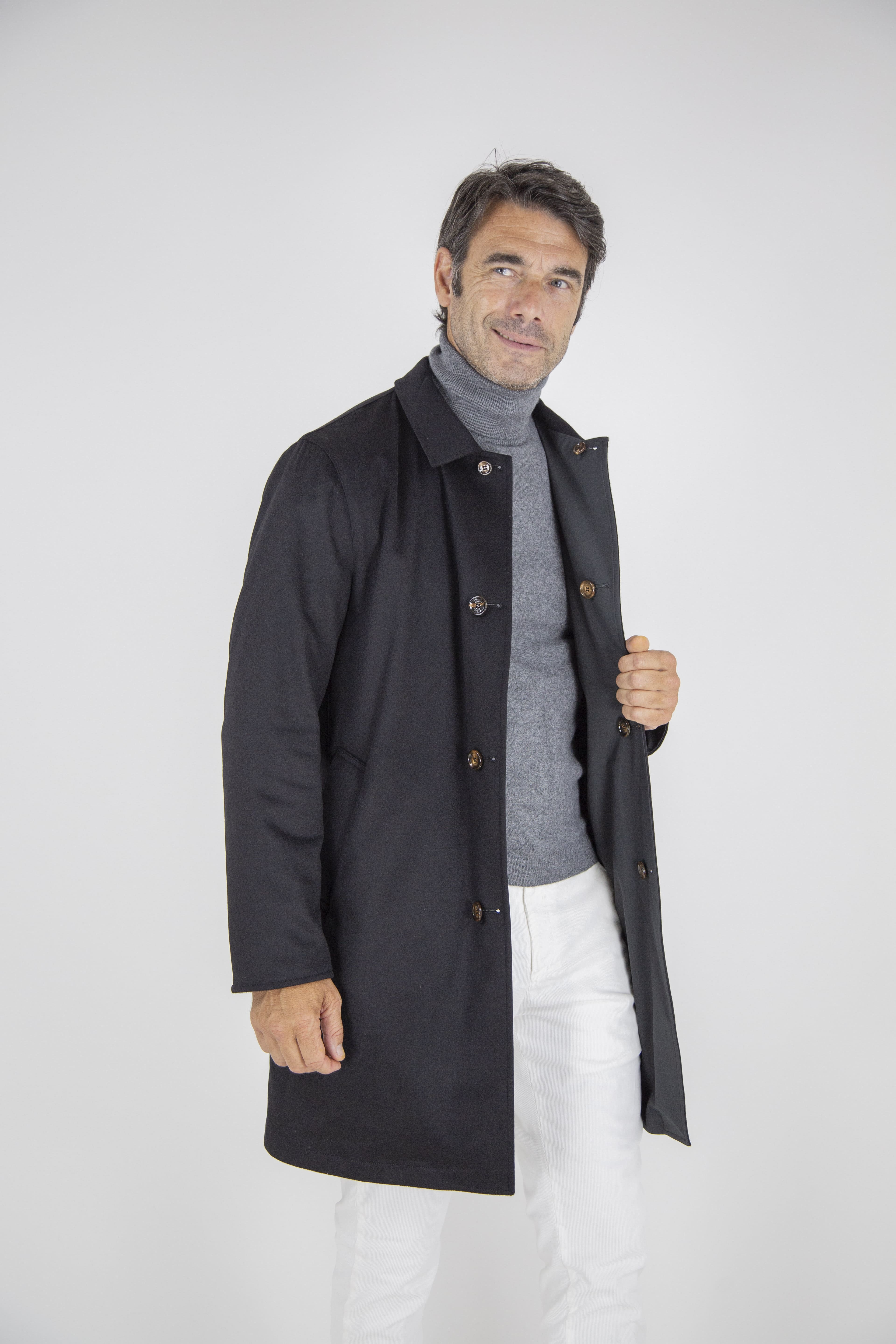 Reversible Cashmere and Nylon Black Coat