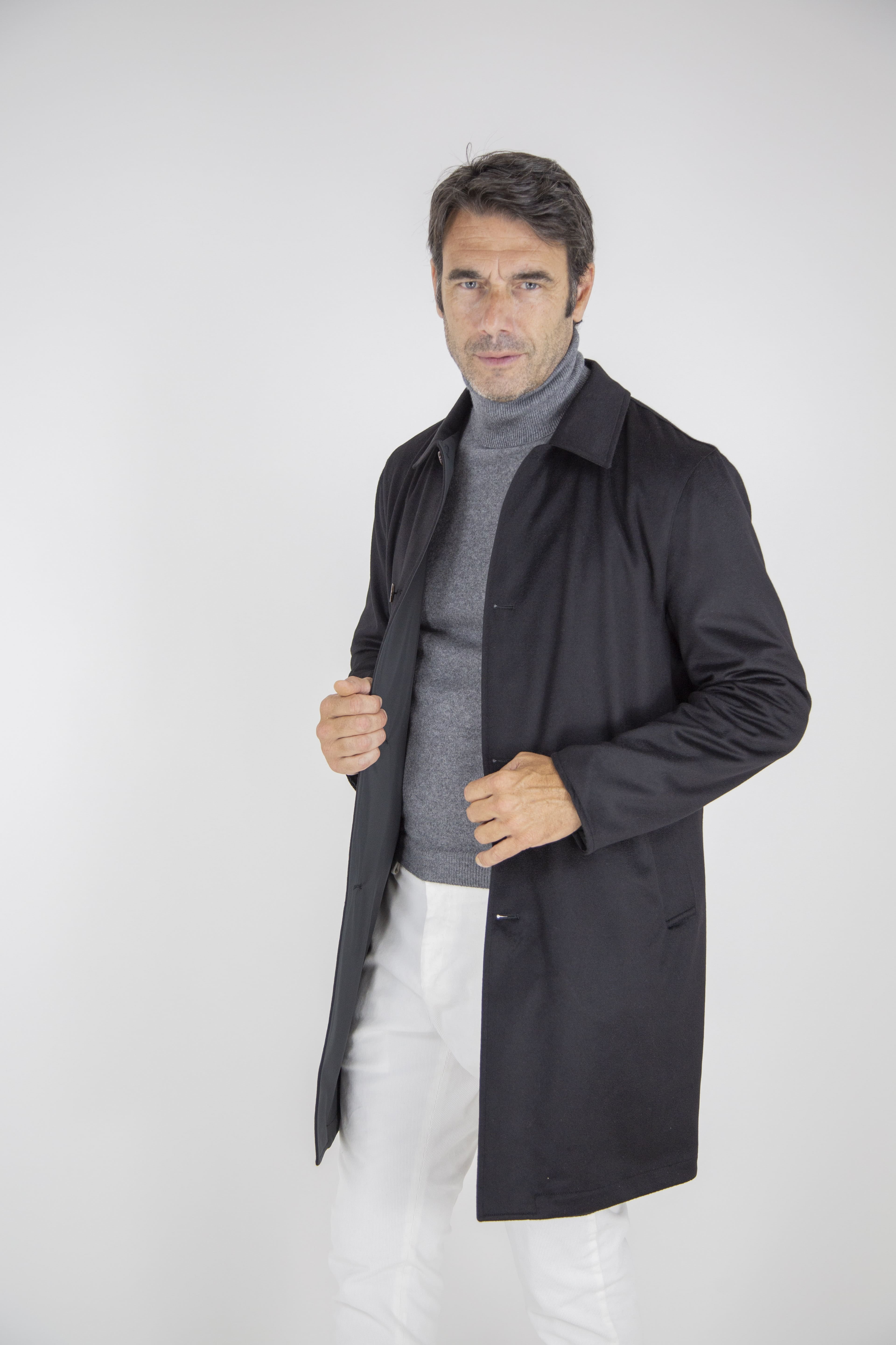 Reversible Cashmere and Nylon Black Coat