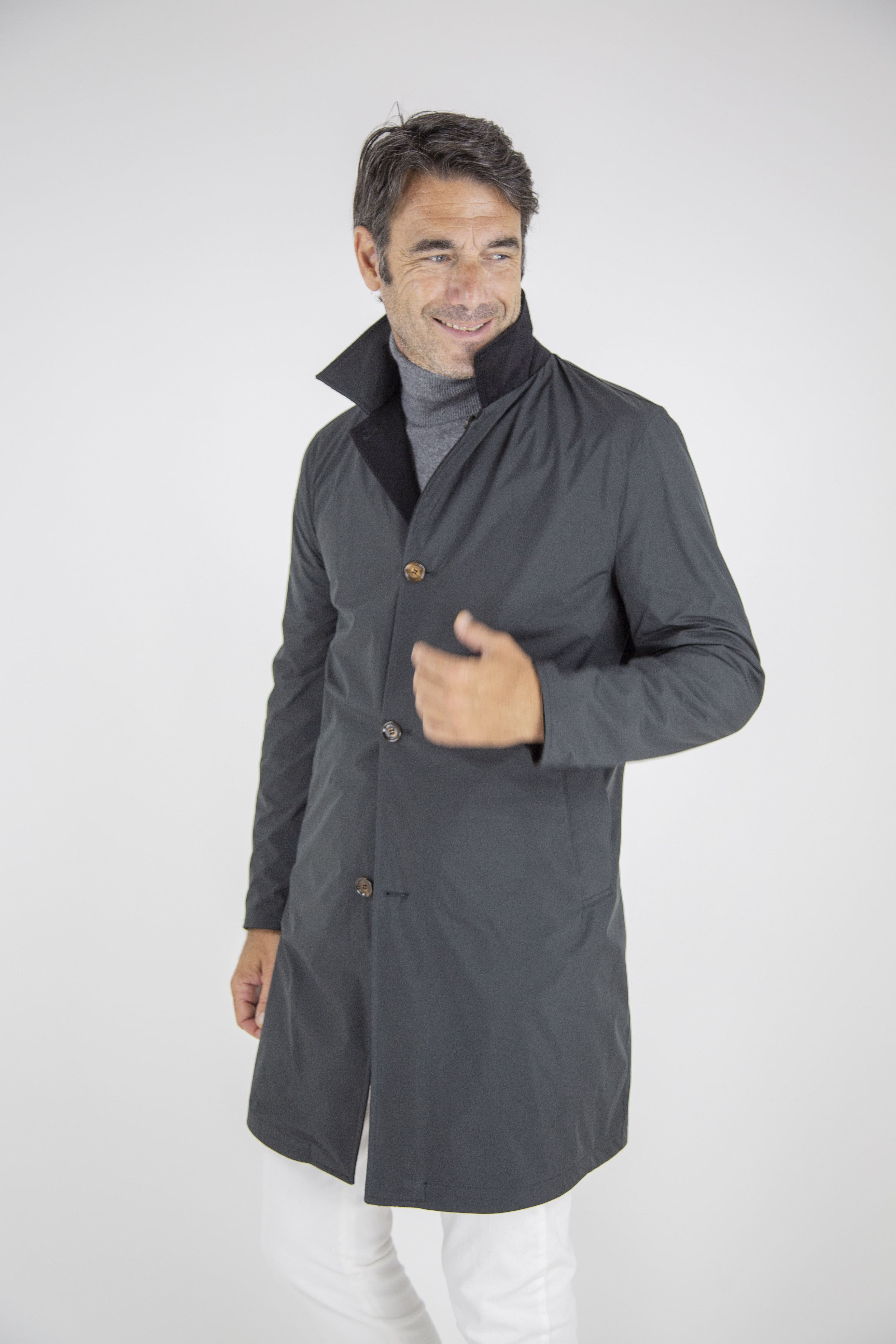 Reversible Cashmere and Nylon Black Coat