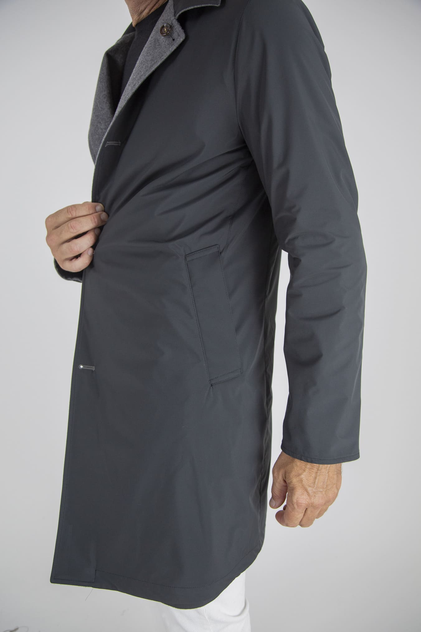 KIRED Cappotto Reversibile Cashmere e Nylon Grigio/Nero