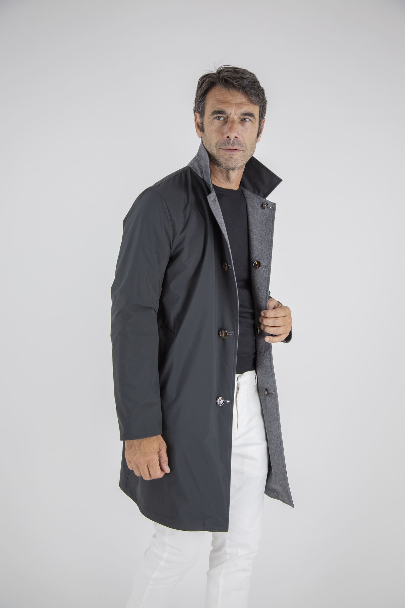 KIRED Cappotto Reversibile Cashmere e Nylon Grigio/Nero