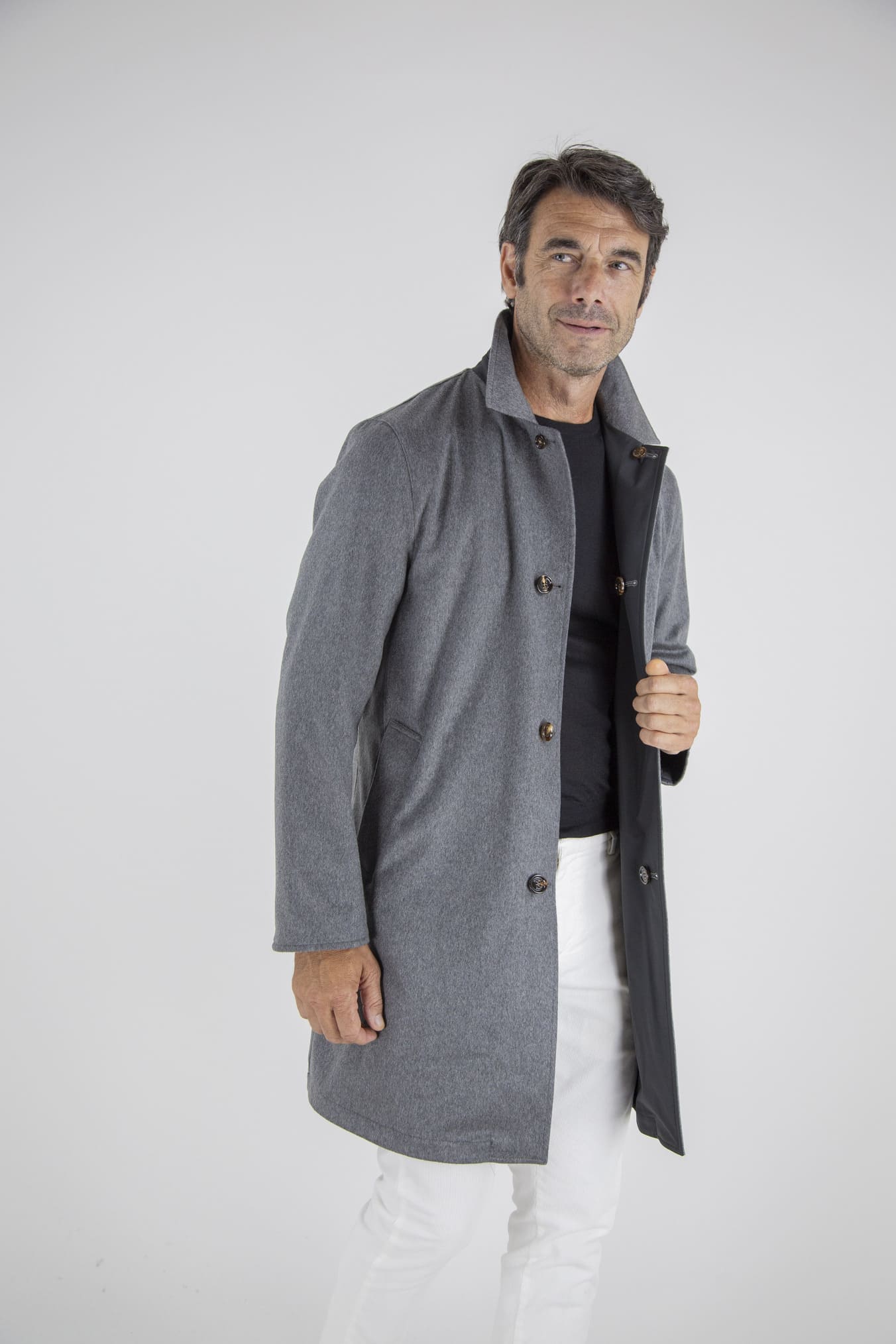 KIRED Cappotto Reversibile Cashmere e Nylon Grigio/Nero