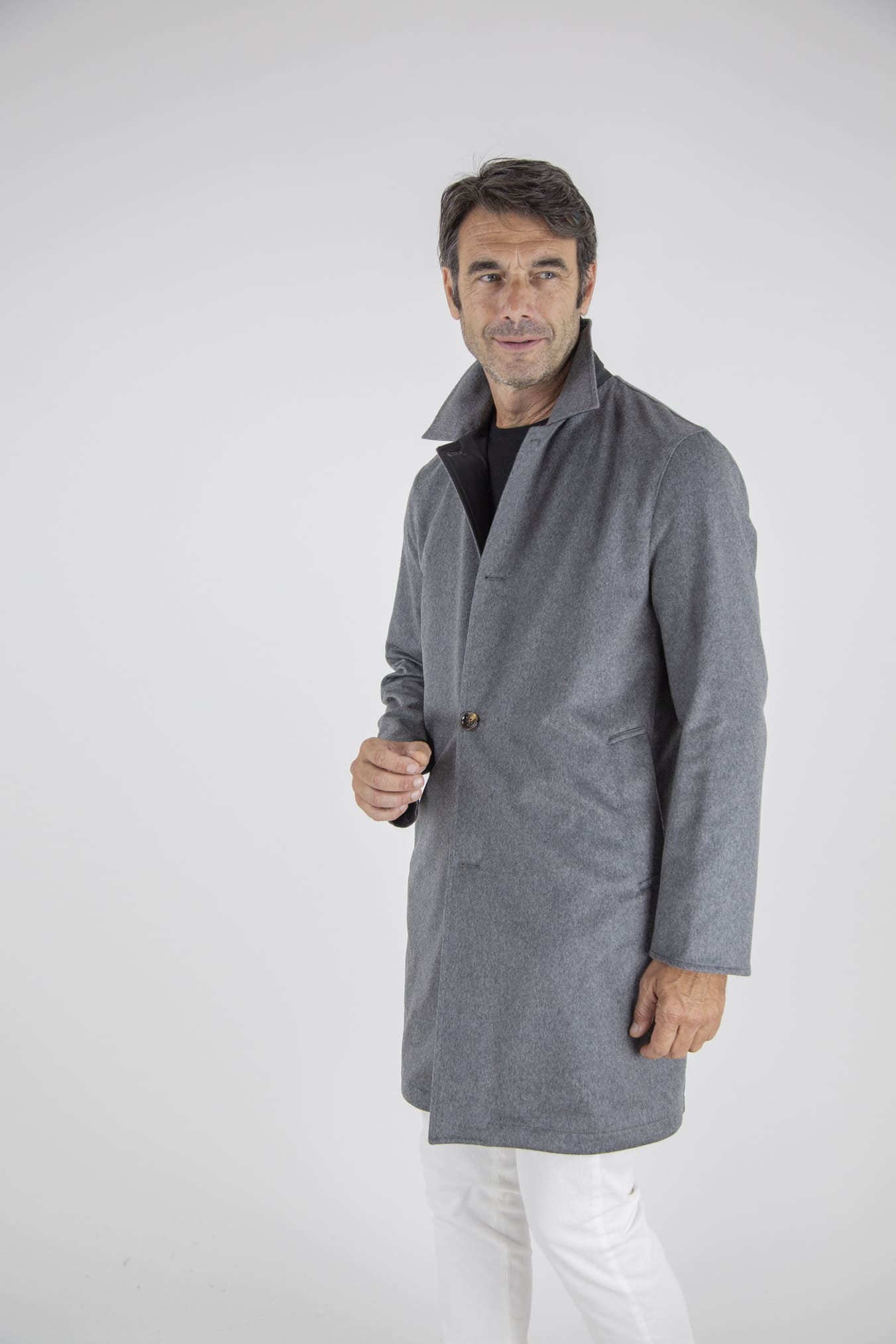 KIRED Cappotto Reversibile Cashmere e Nylon Grigio/Nero