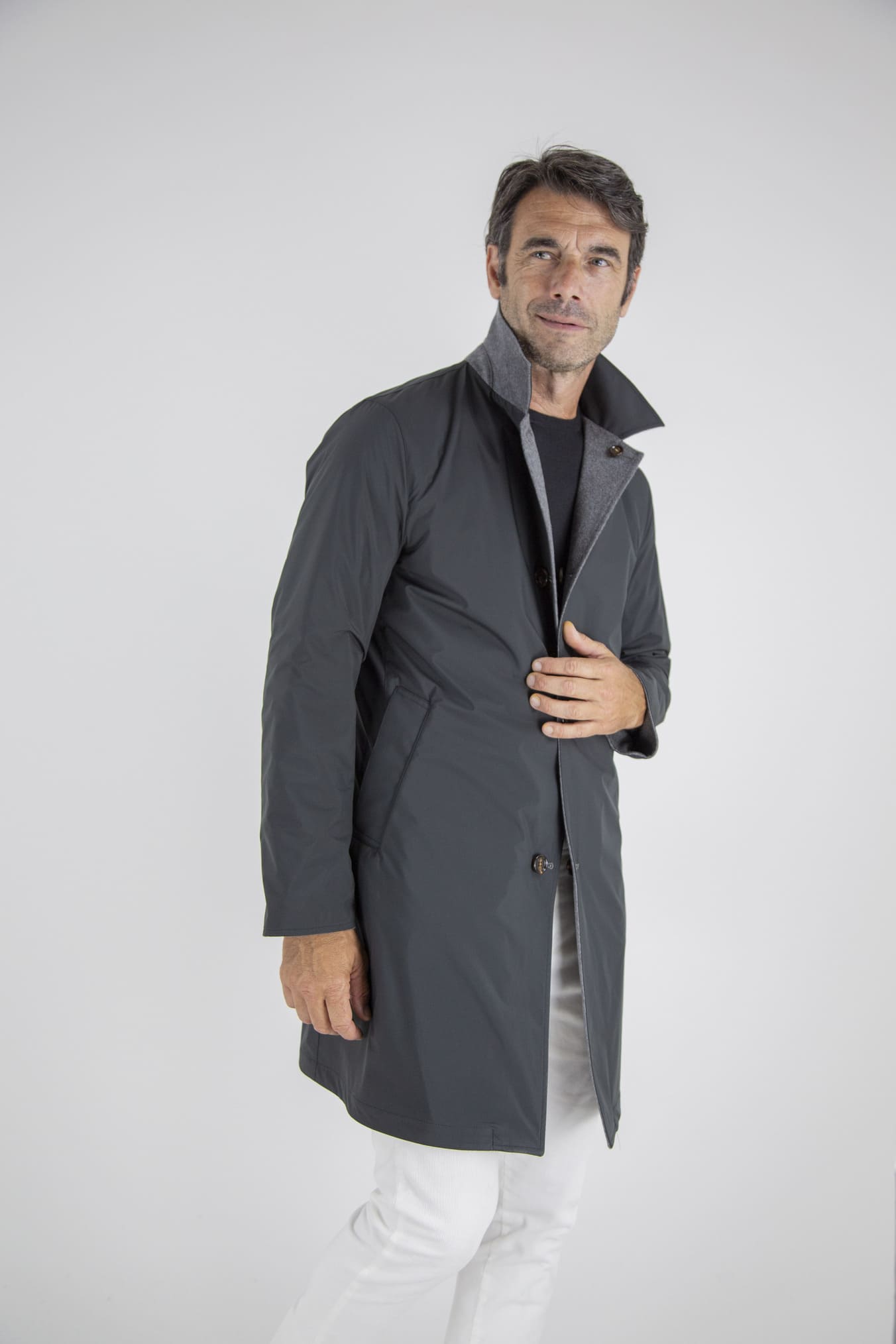 KIRED Cappotto Reversibile Cashmere e Nylon Grigio/Nero