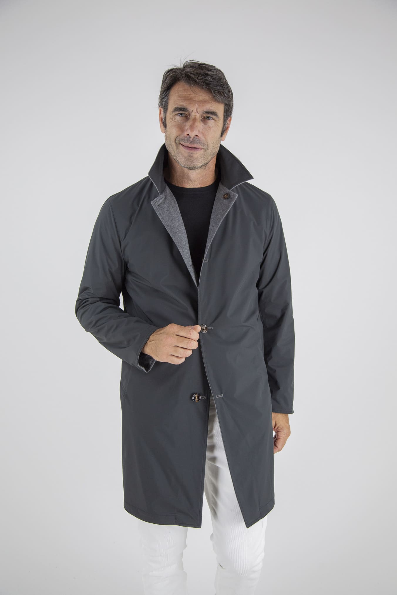 KIRED Cappotto Reversibile Cashmere e Nylon Grigio/Nero