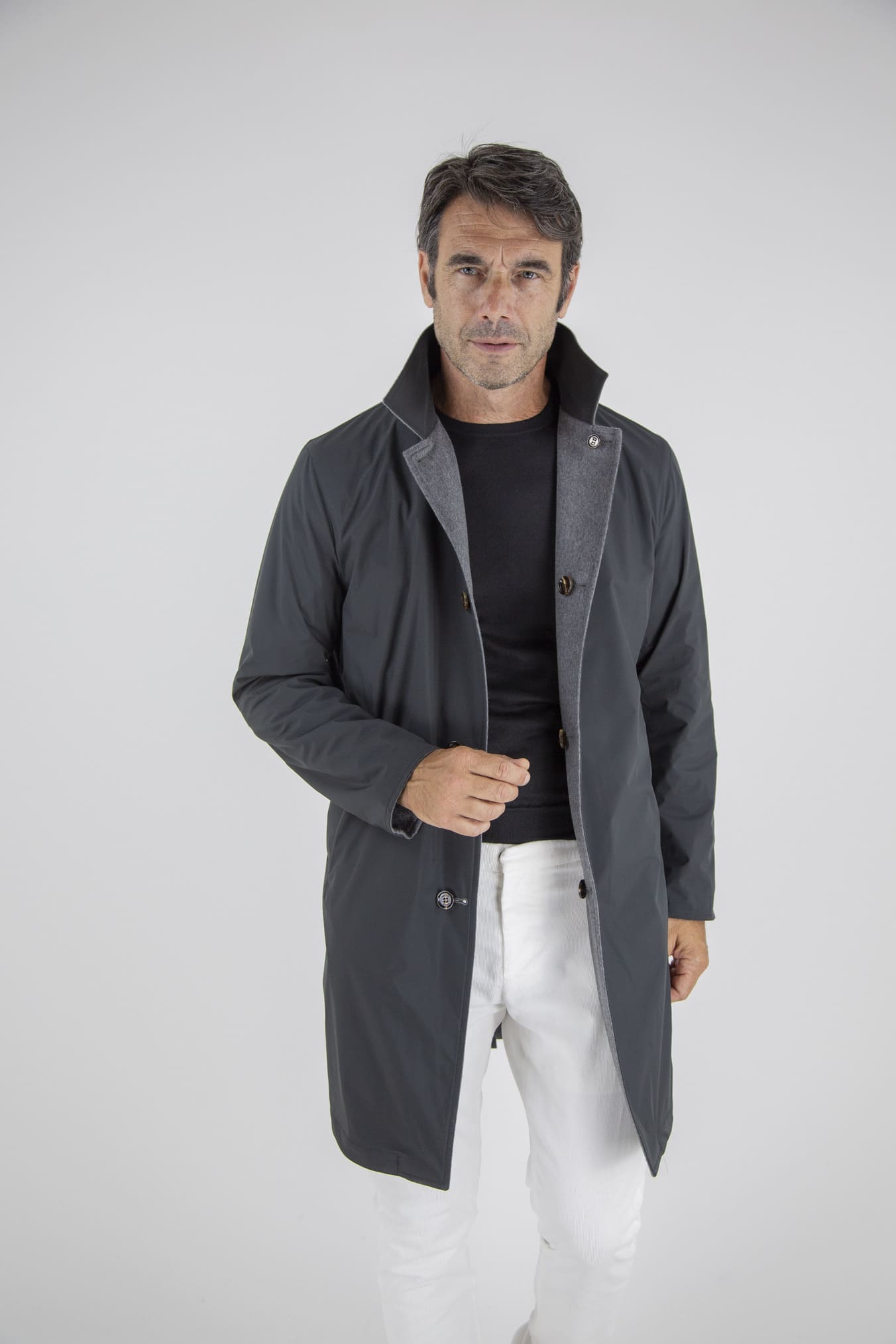 KIRED Cappotto Reversibile Cashmere e Nylon Grigio/Nero