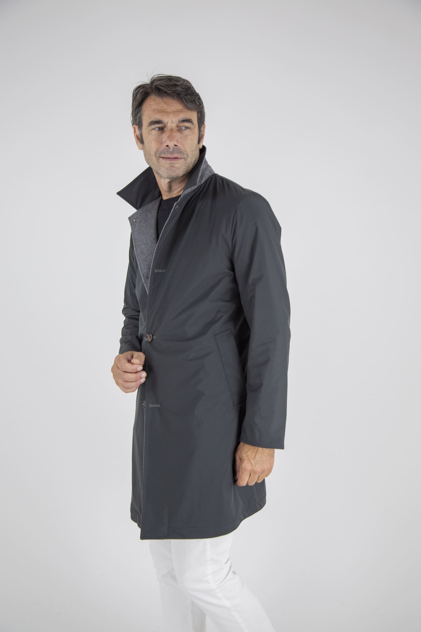 KIRED Cappotto Reversibile Cashmere e Nylon Grigio/Nero