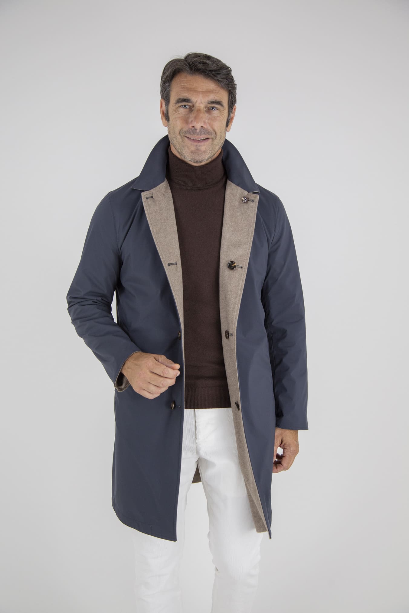 KIRED Cappotto Reversibile Cashmere e Nylon Beige e Blu