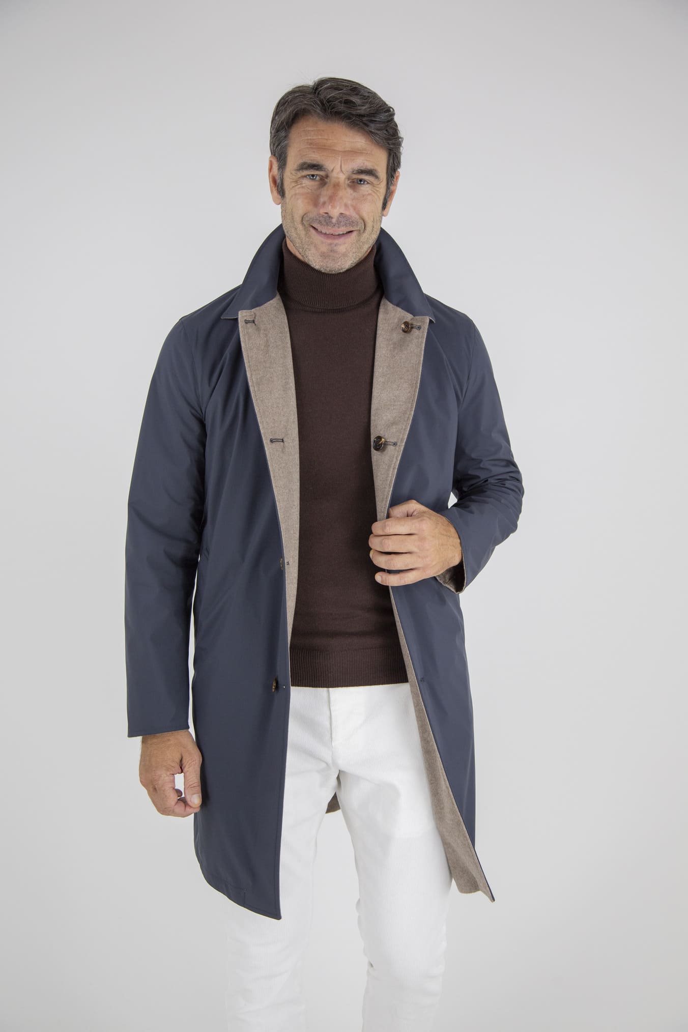 KIRED Cappotto Reversibile Cashmere e Nylon Beige e Blu