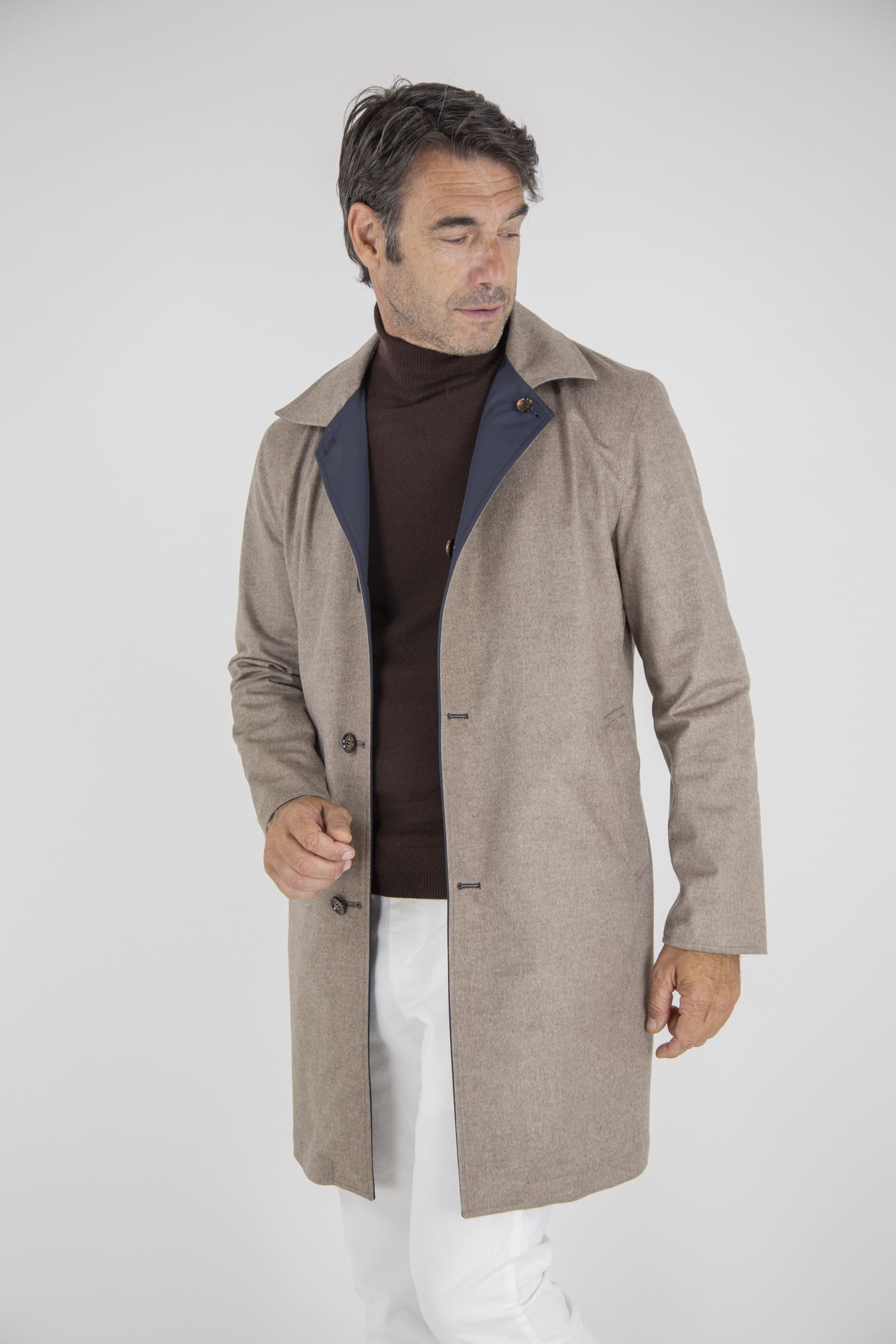 KIRED Cappotto Reversibile Cashmere e Nylon Beige e Blu