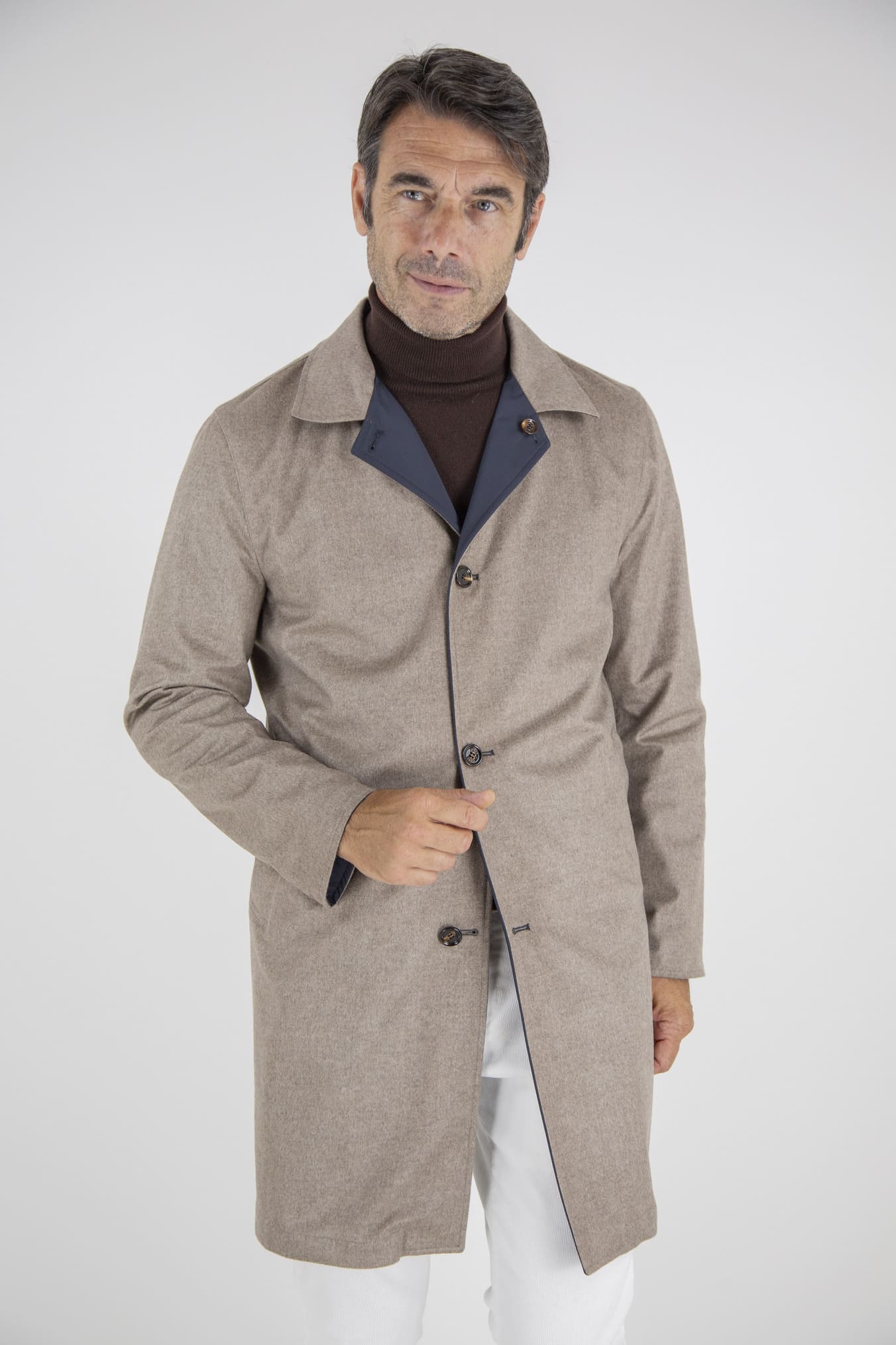 KIRED Cappotto Reversibile Cashmere e Nylon Beige e Blu