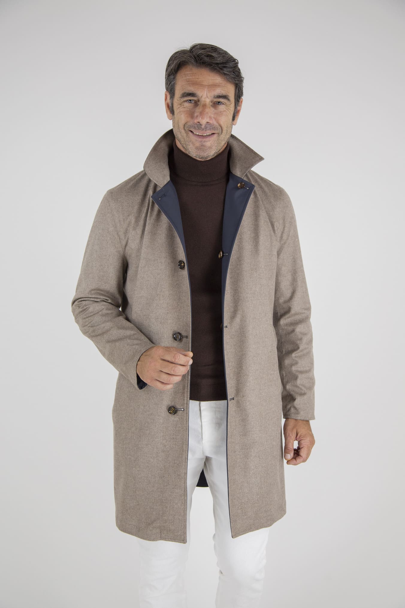 KIRED Cappotto Reversibile Cashmere e Nylon Beige e Blu