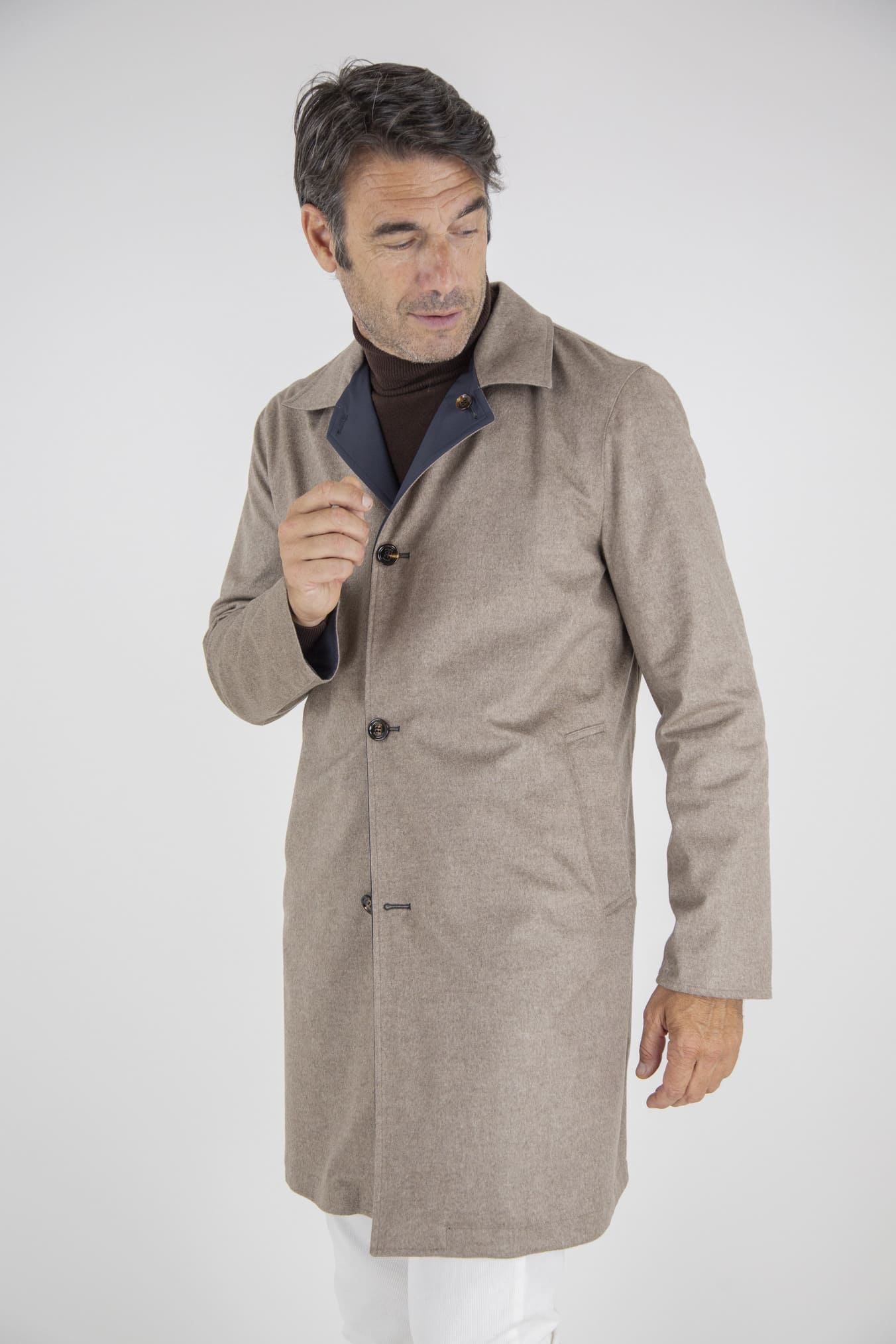 KIRED Cappotto Reversibile Cashmere e Nylon Beige e Blu