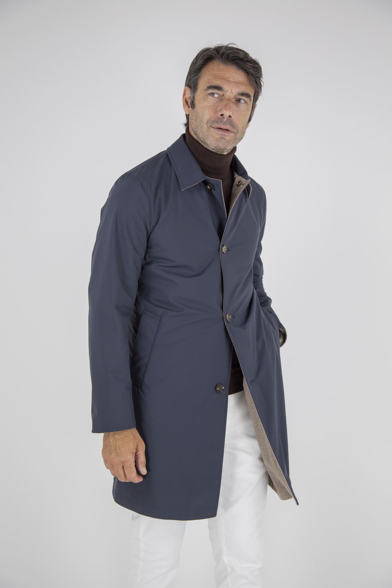 KIRED Cappotto Reversibile Cashmere e Nylon Beige e Blu