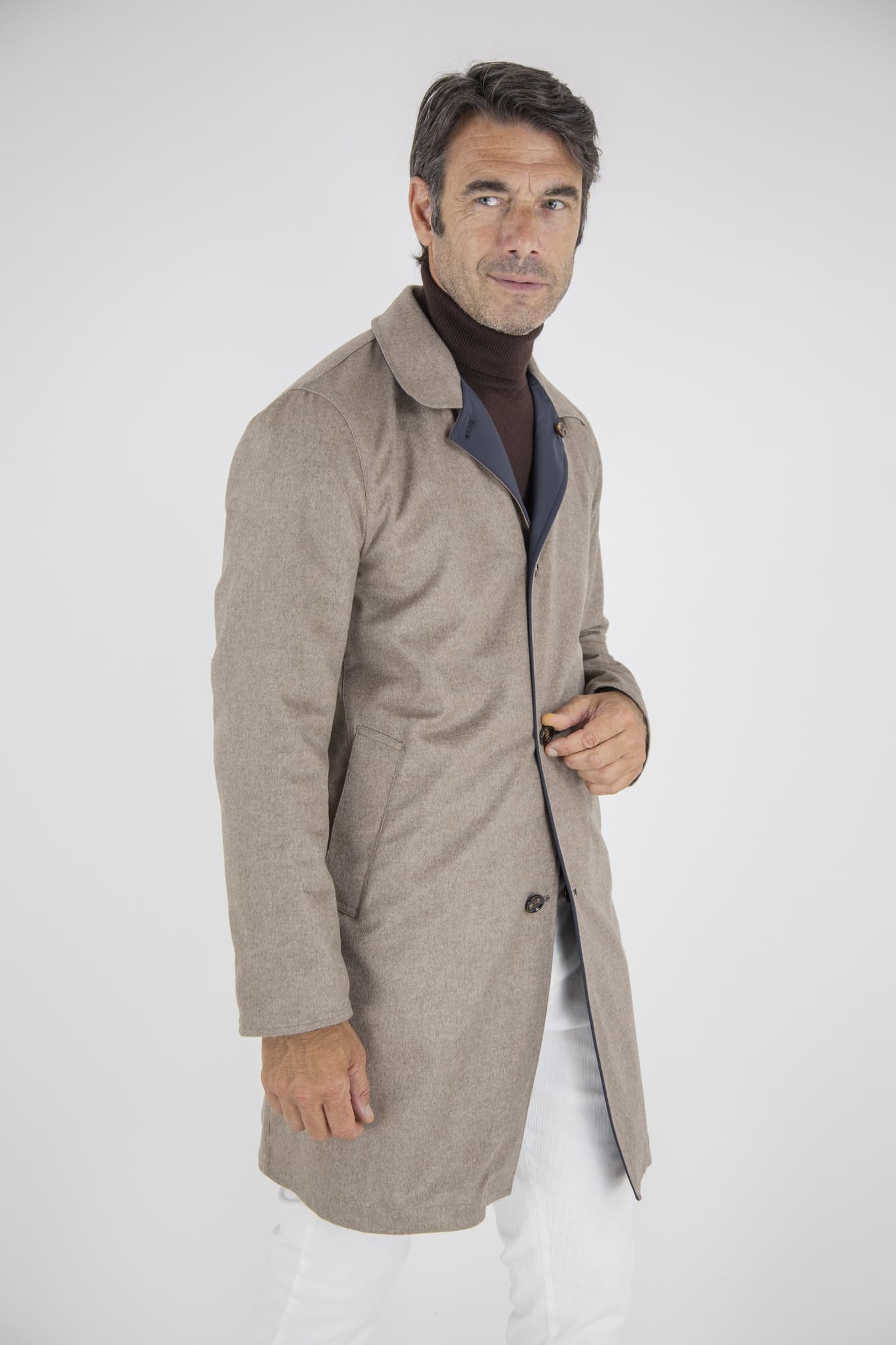 KIRED Cappotto Reversibile Cashmere e Nylon Beige e Blu