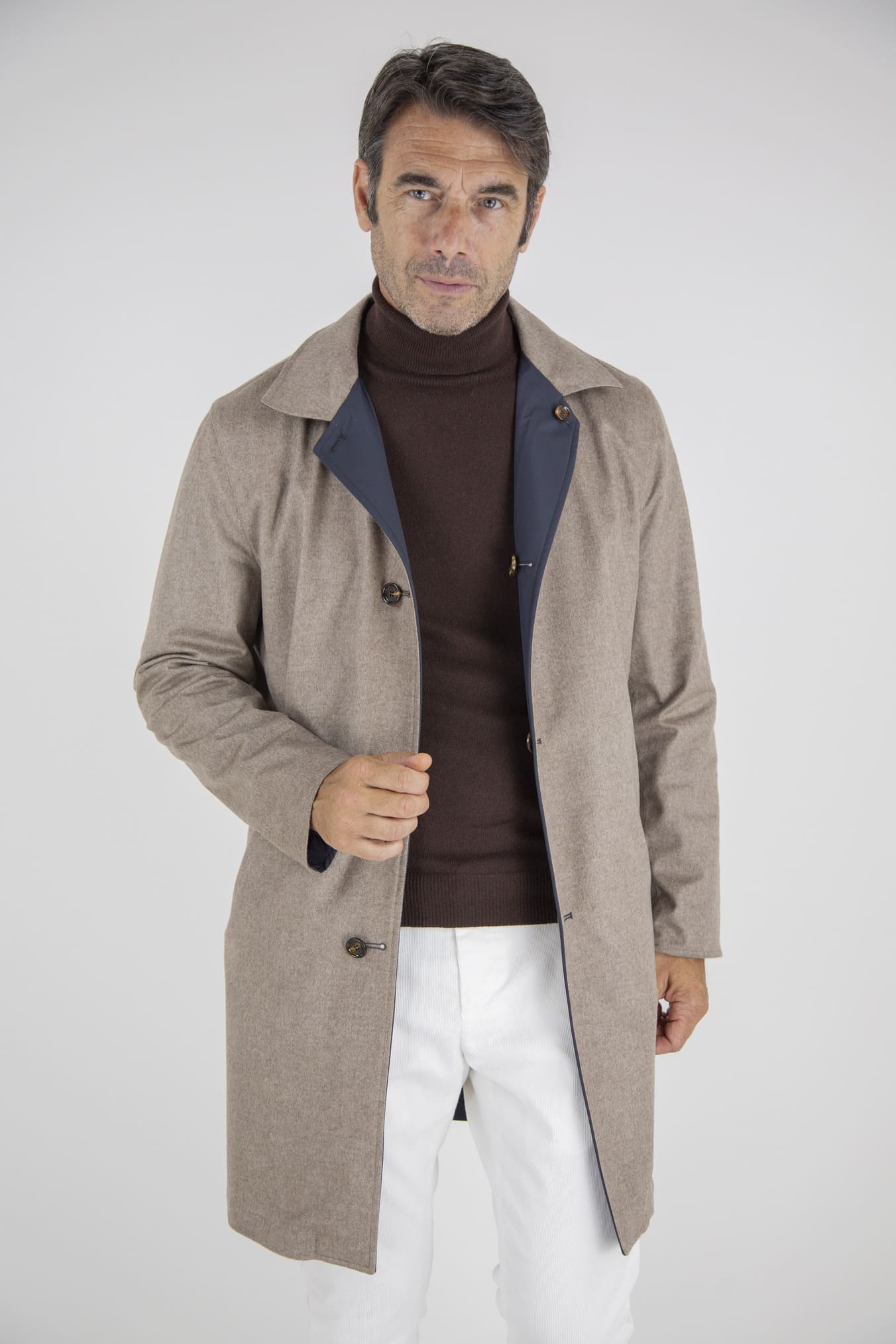 KIRED Cappotto Reversibile Cashmere e Nylon Beige e Blu