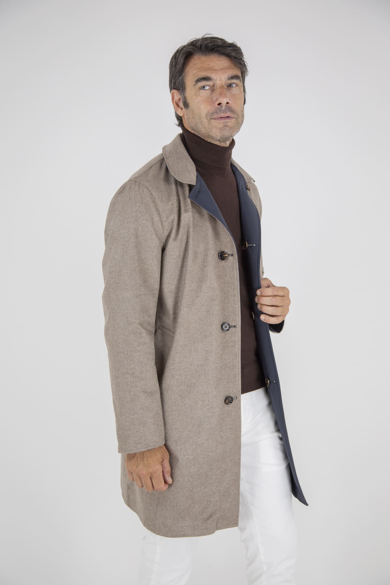 KIRED Cappotto Reversibile Cashmere e Nylon Beige e Blu