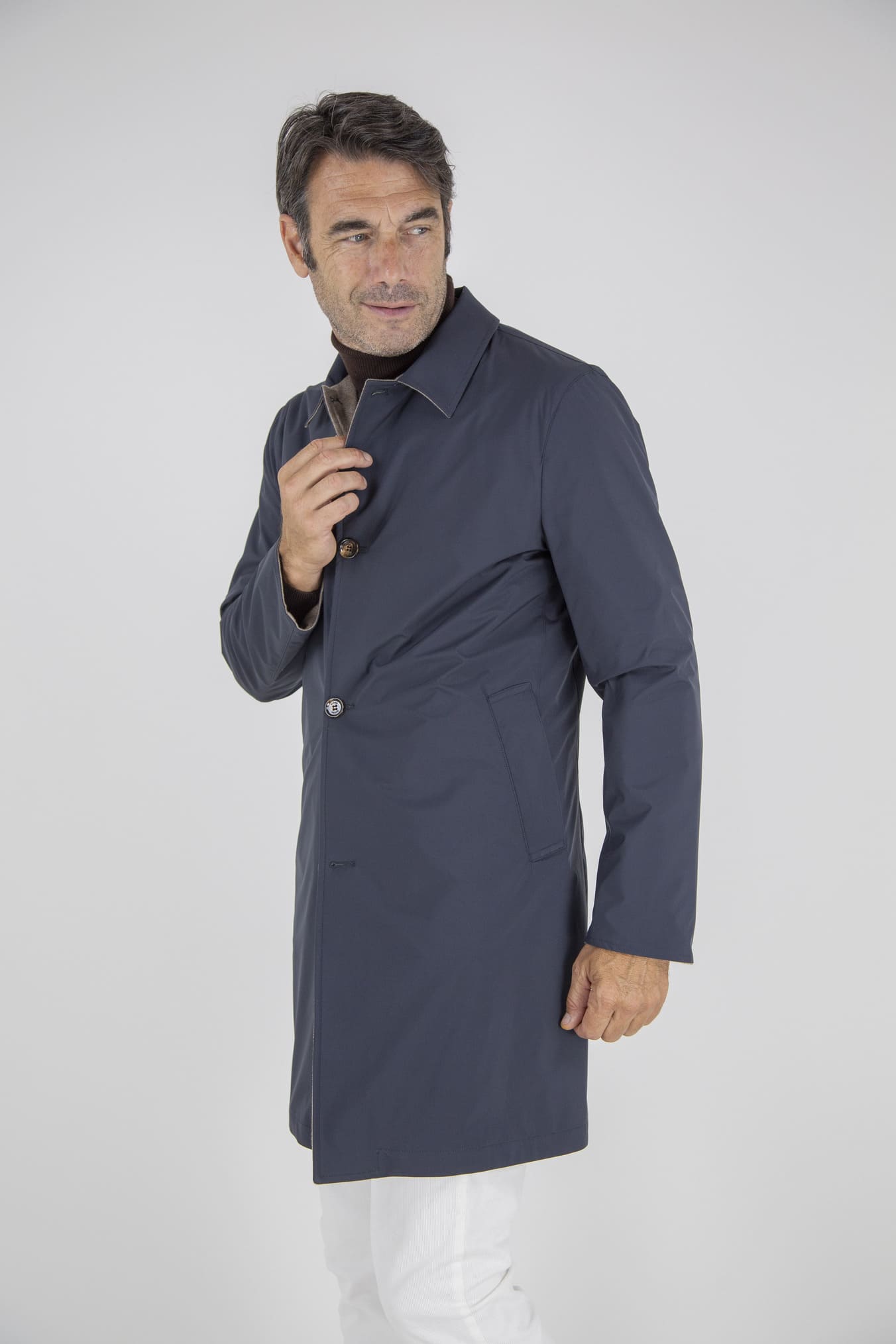 KIRED Cappotto Reversibile Cashmere e Nylon Beige e Blu