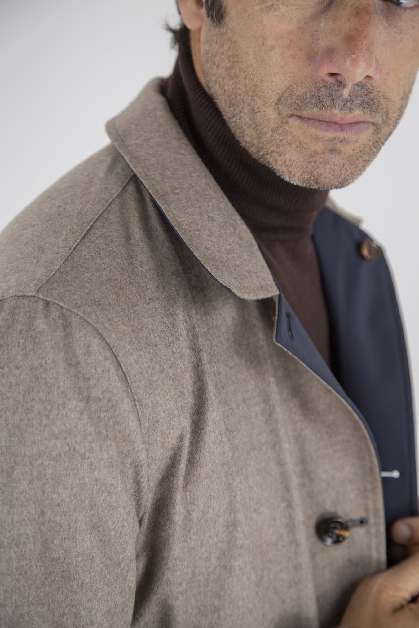 KIRED Cappotto Reversibile Cashmere e Nylon Beige e Blu