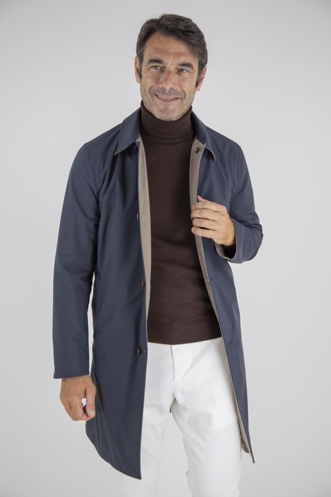 KIRED Cappotto Reversibile Cashmere e Nylon Beige e Blu