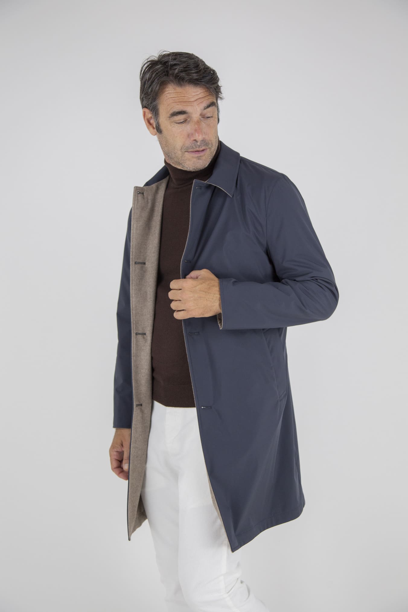 KIRED Cappotto Reversibile Cashmere e Nylon Beige e Blu