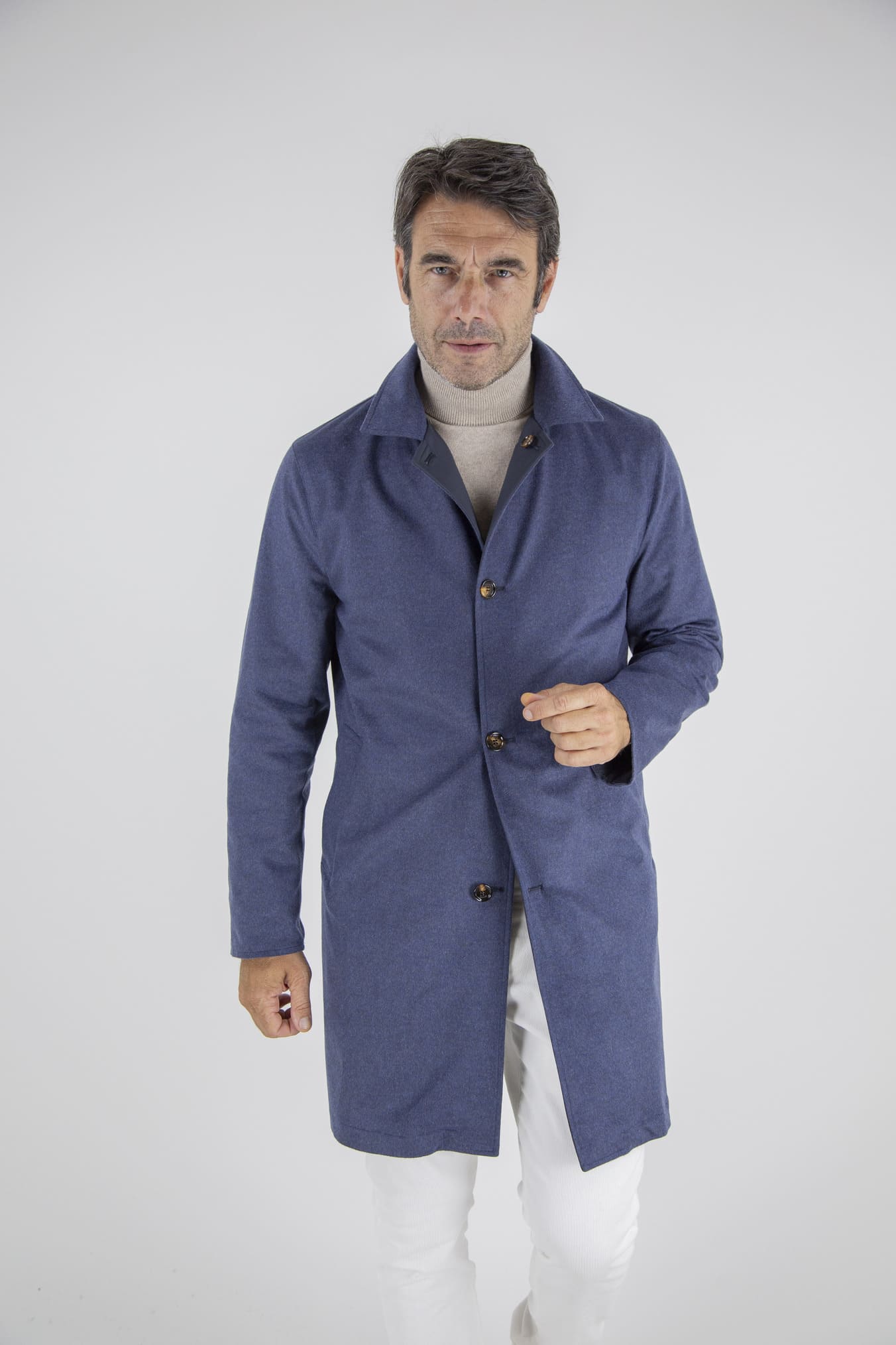 KIRED Cappotto Reversibile Cashmere e Nylon Blu/Blu Mélange