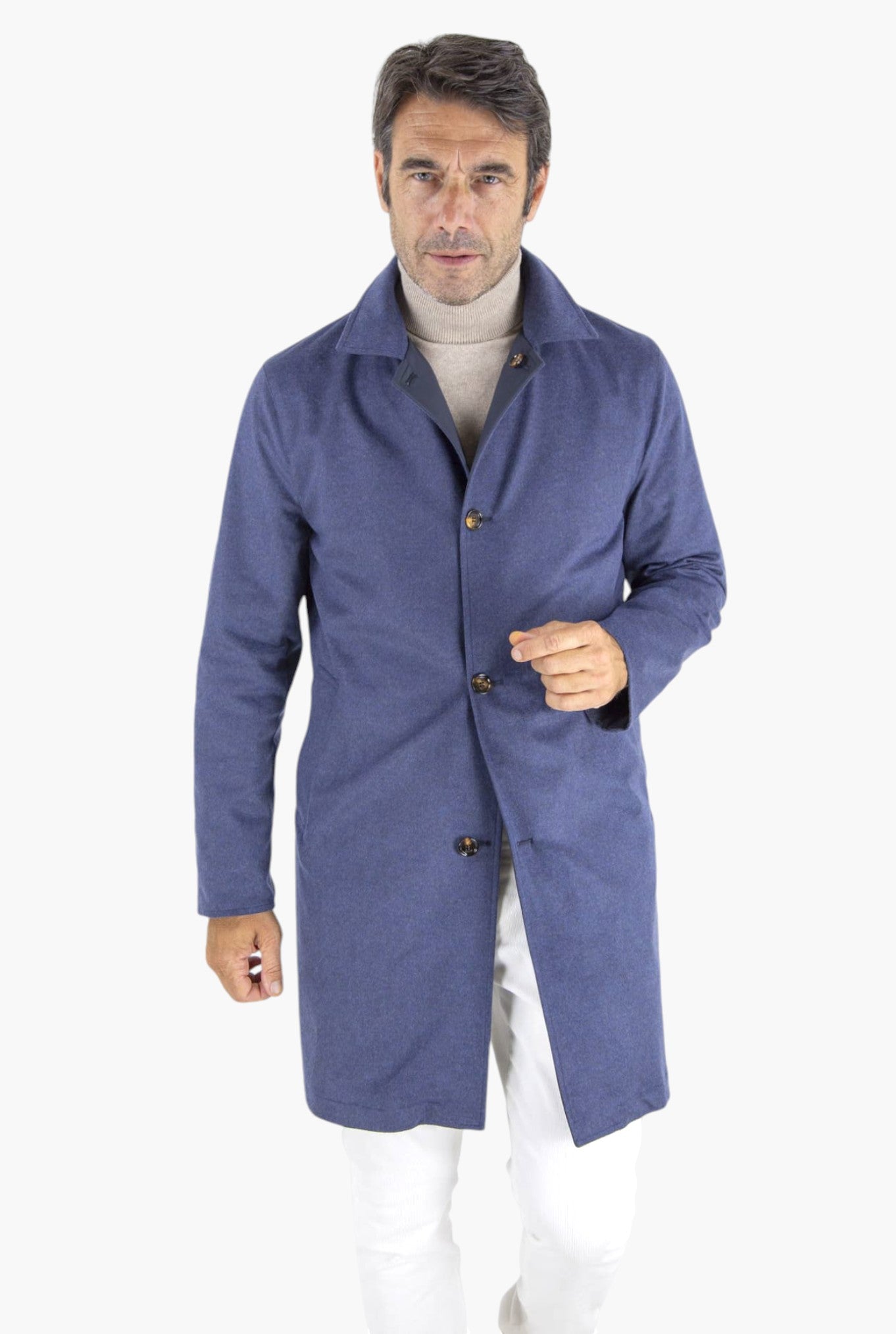 Cappotto Reversibile Cashmere e Nylon Blu/Blu Mélange