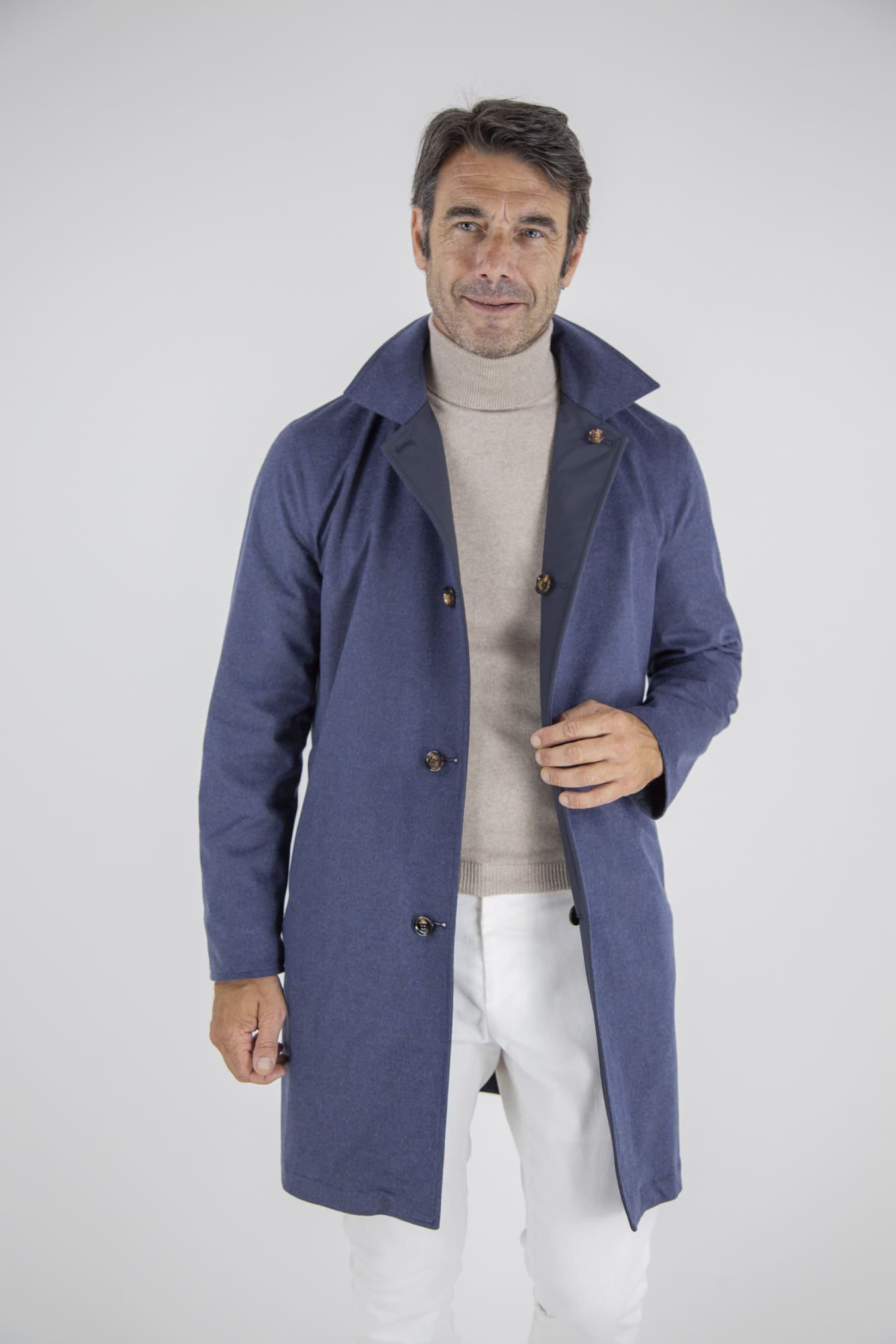 KIRED Cappotto Reversibile Cashmere e Nylon Blu/Blu Mélange