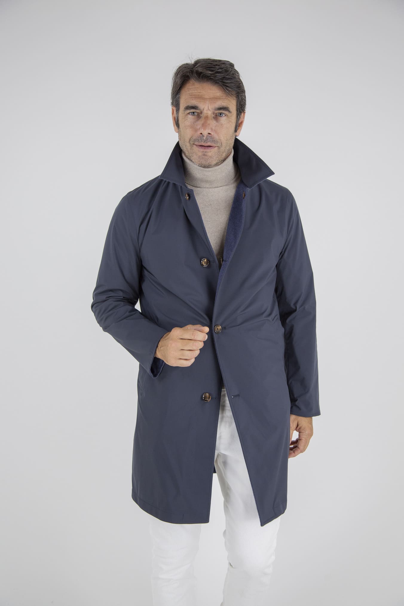 KIRED Cappotto Reversibile Cashmere e Nylon Blu/Blu Mélange