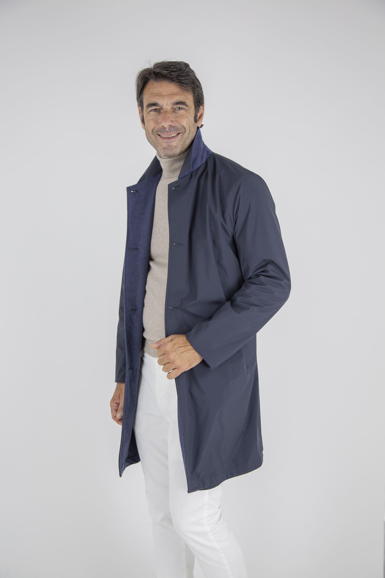 KIRED Cappotto Reversibile Cashmere e Nylon Blu/Blu Mélange