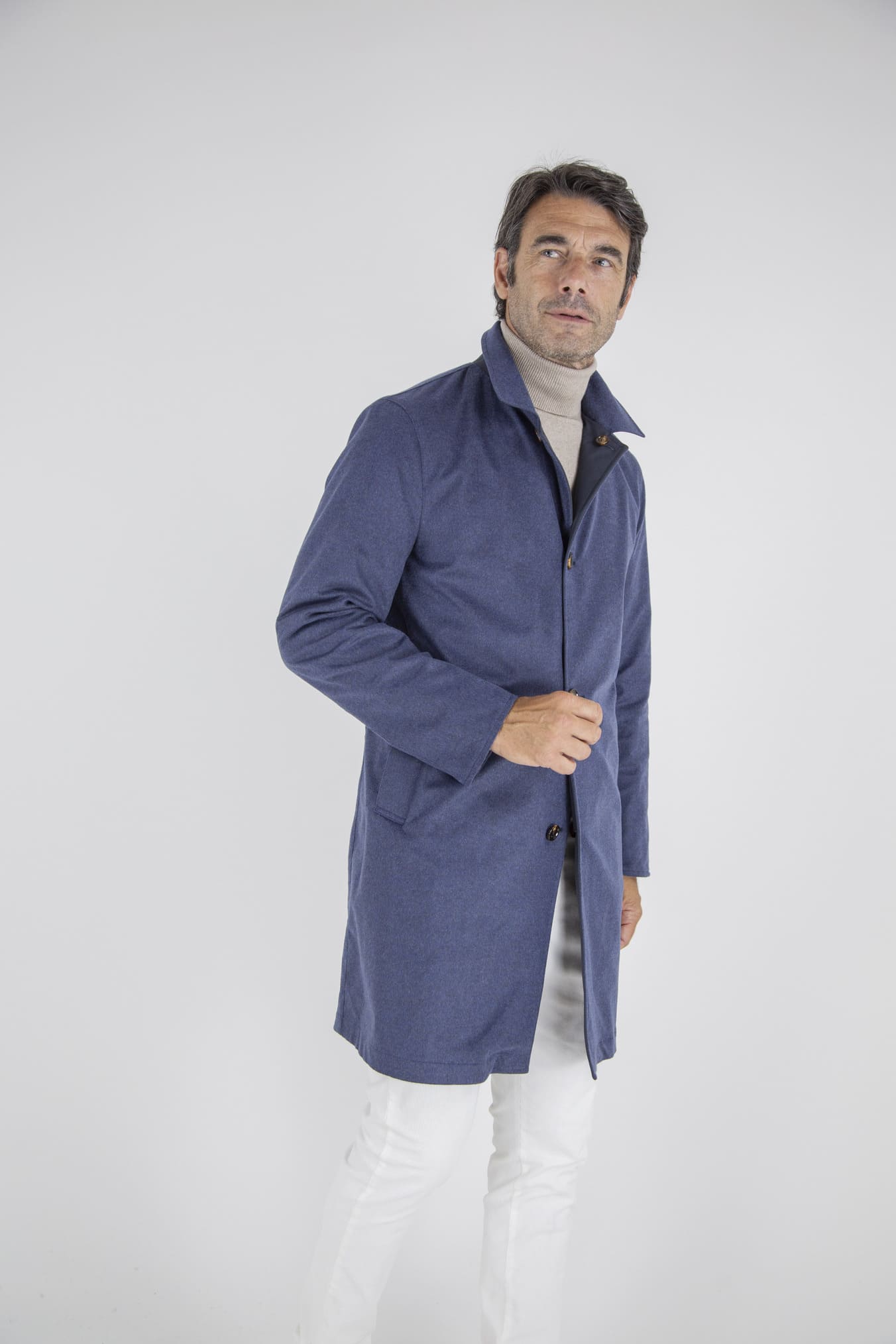 KIRED Cappotto Reversibile Cashmere e Nylon Blu/Blu Mélange