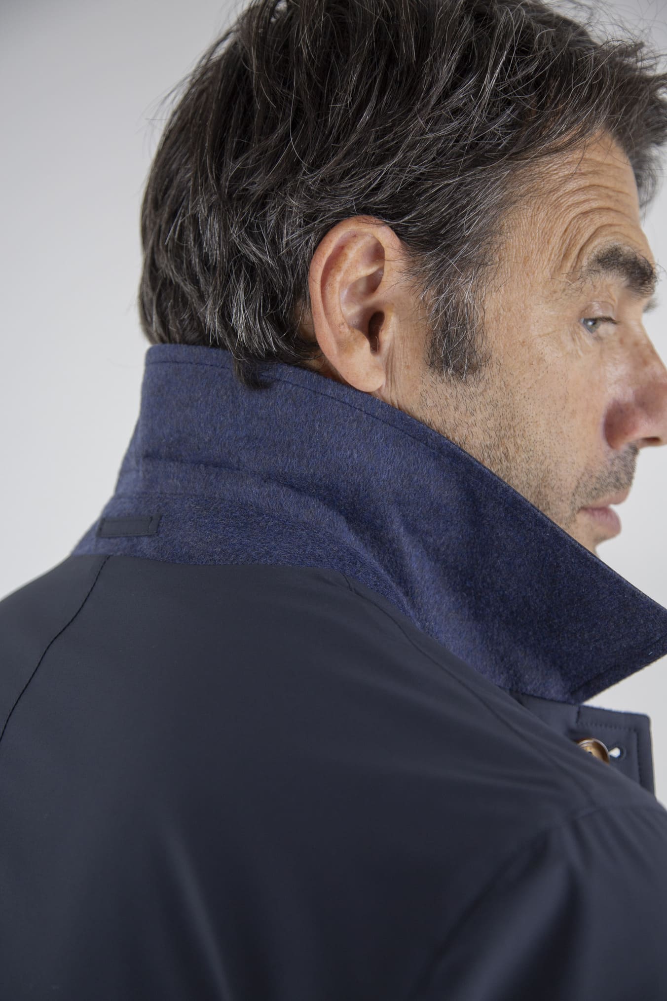 KIRED Cappotto Reversibile Cashmere e Nylon Blu/Blu Mélange