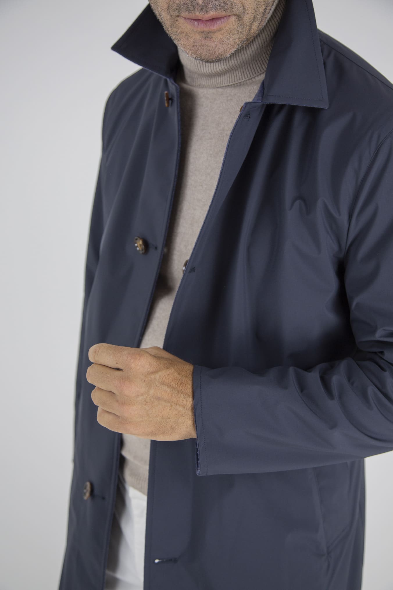 KIRED Cappotto Reversibile Cashmere e Nylon Blu/Blu Mélange