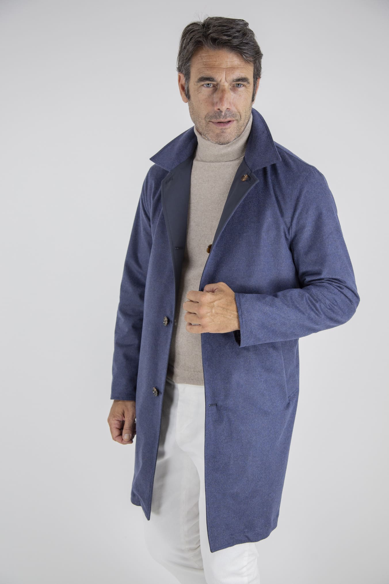 KIRED Cappotto Reversibile Cashmere e Nylon Blu/Blu Mélange