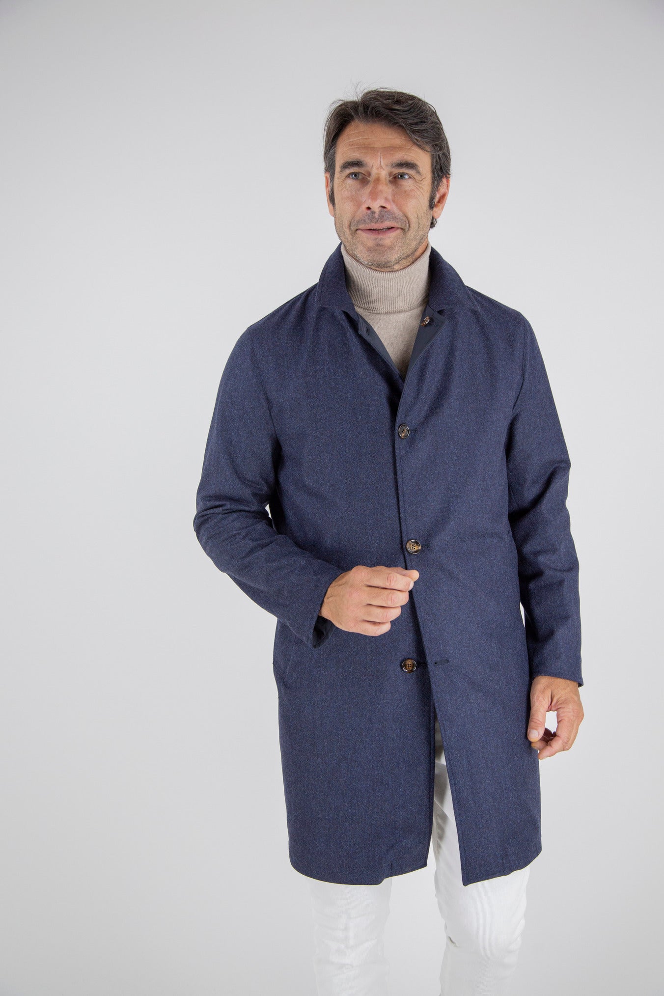 KIRED Cappotto Reversibile Lana Nylon Blu Spigato Grigio