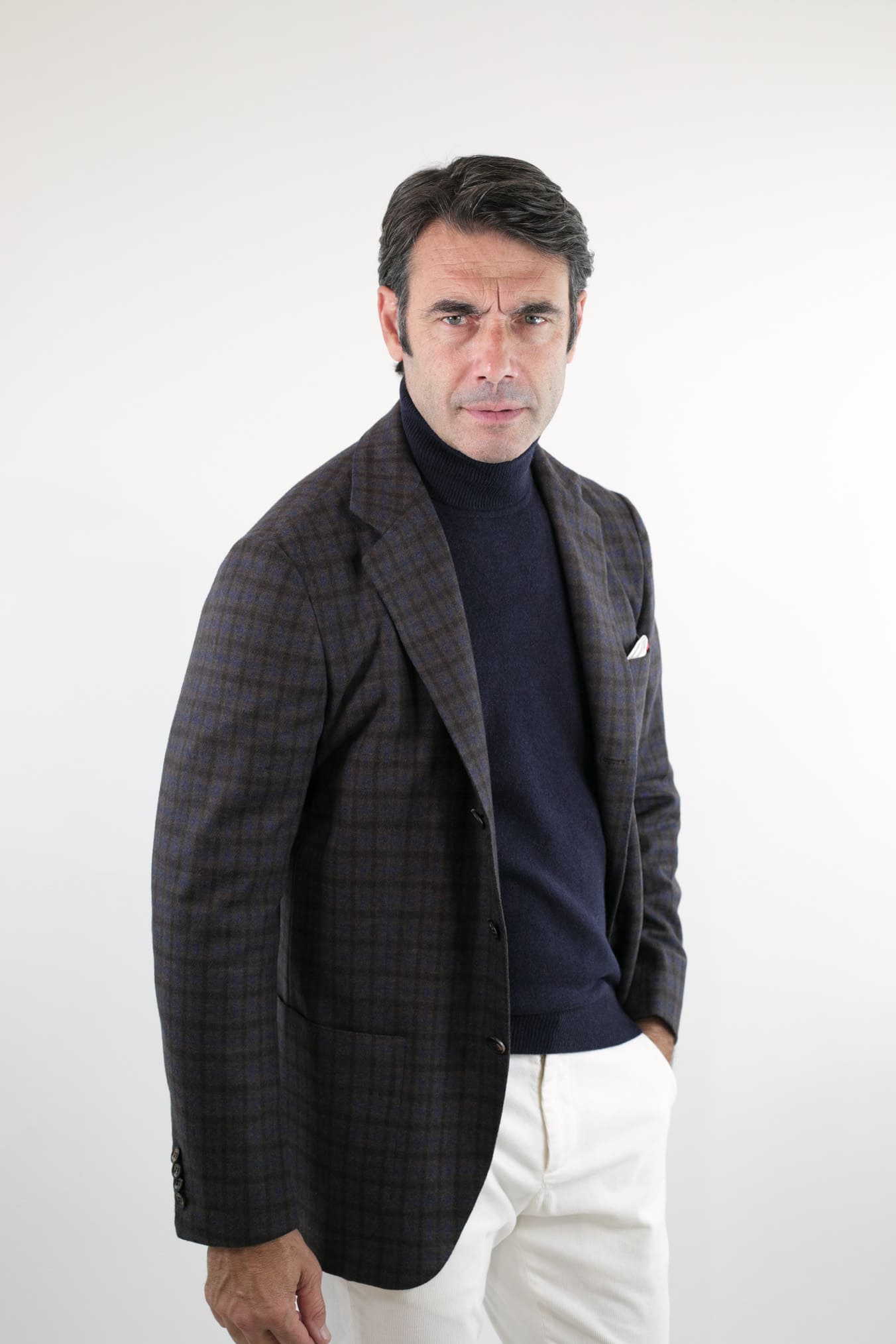 KITON Giacca Check Testa di Moro e Blu