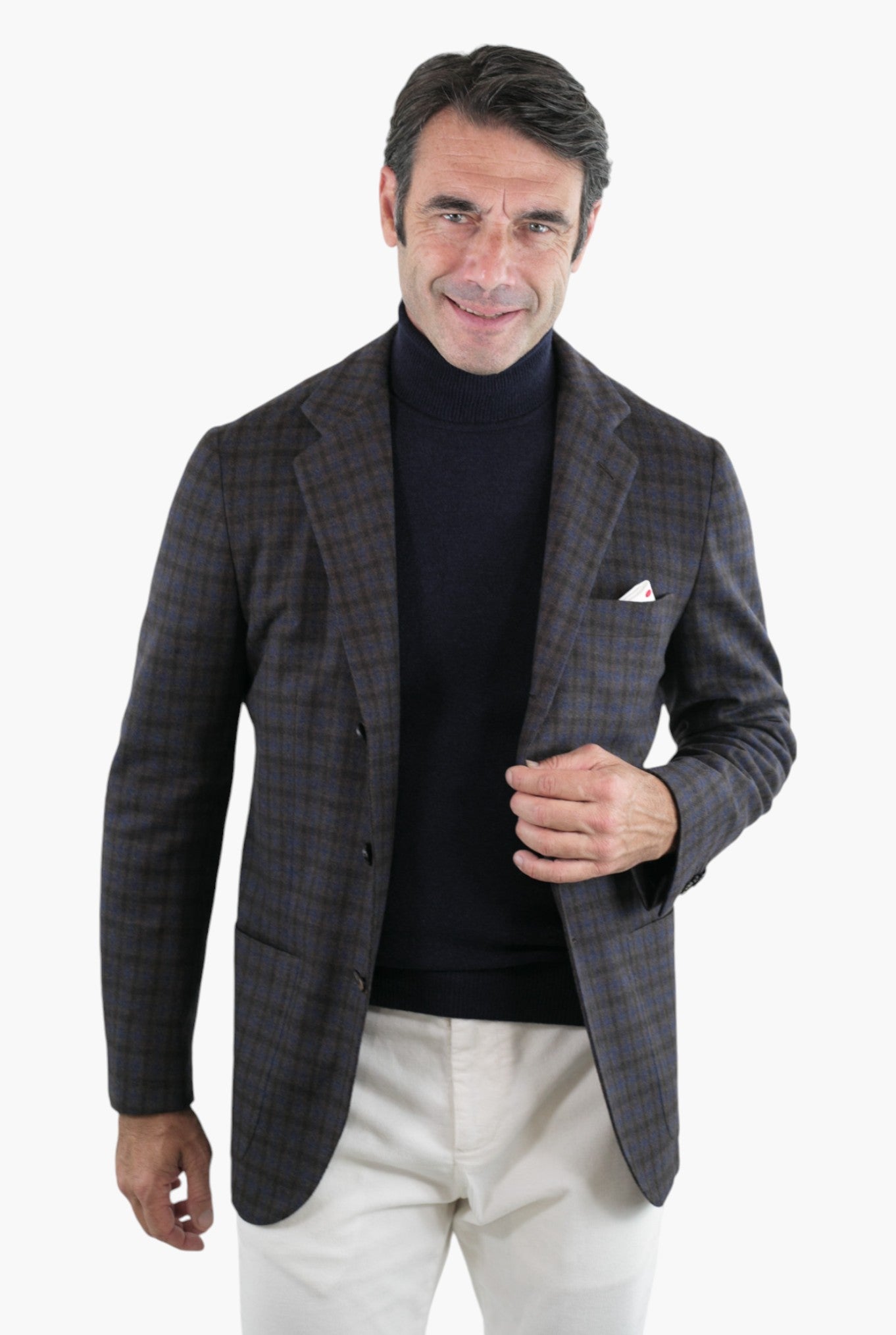 KITON Giacca Check Testa di Moro e Blu