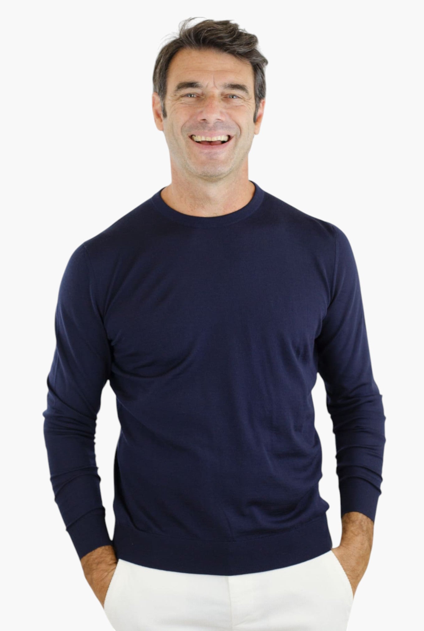 Crewneck Sweater Wool 14 micron Dark Blue