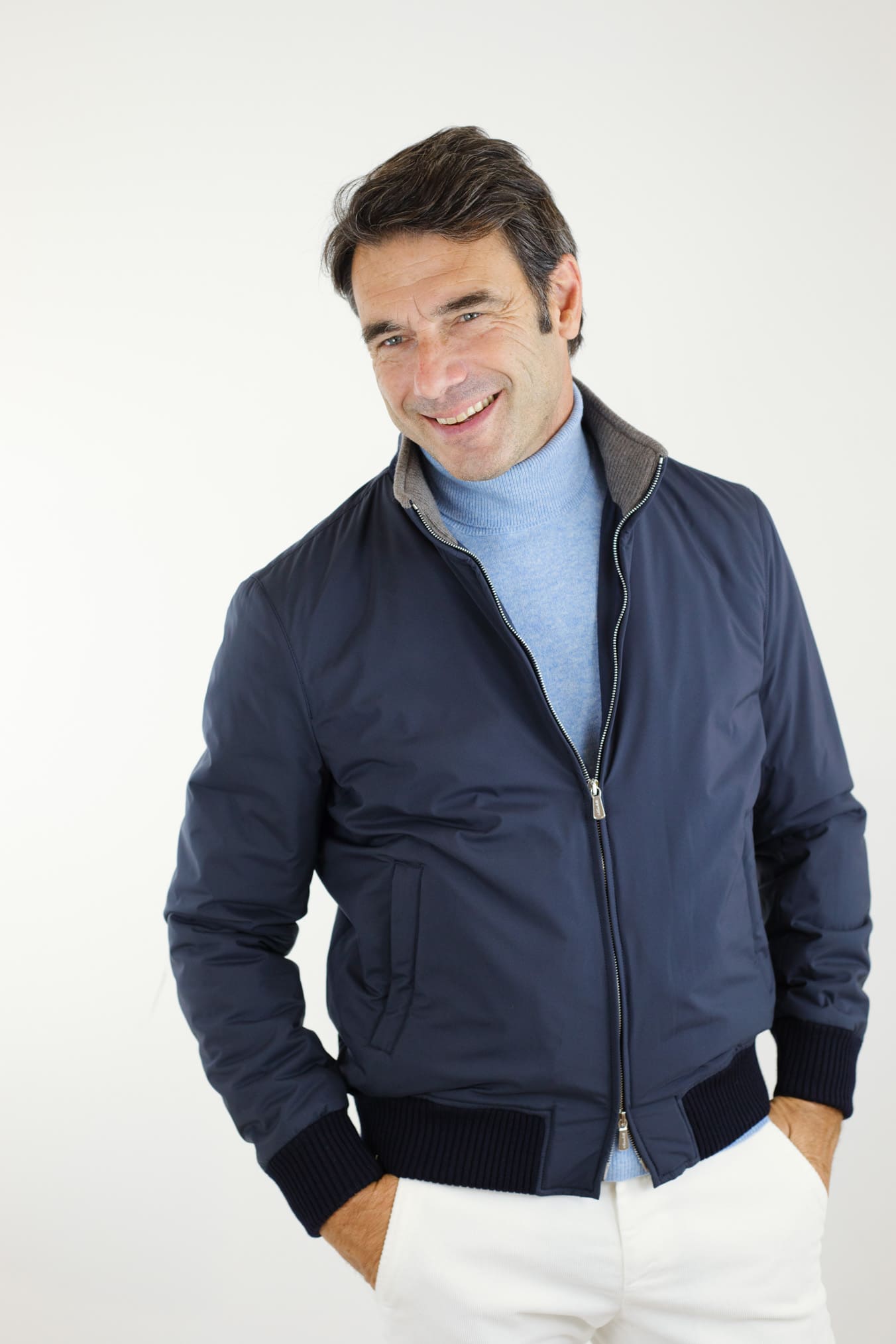 Nylon Cashmere Jacket Loro Piana Fabric Dark Blue