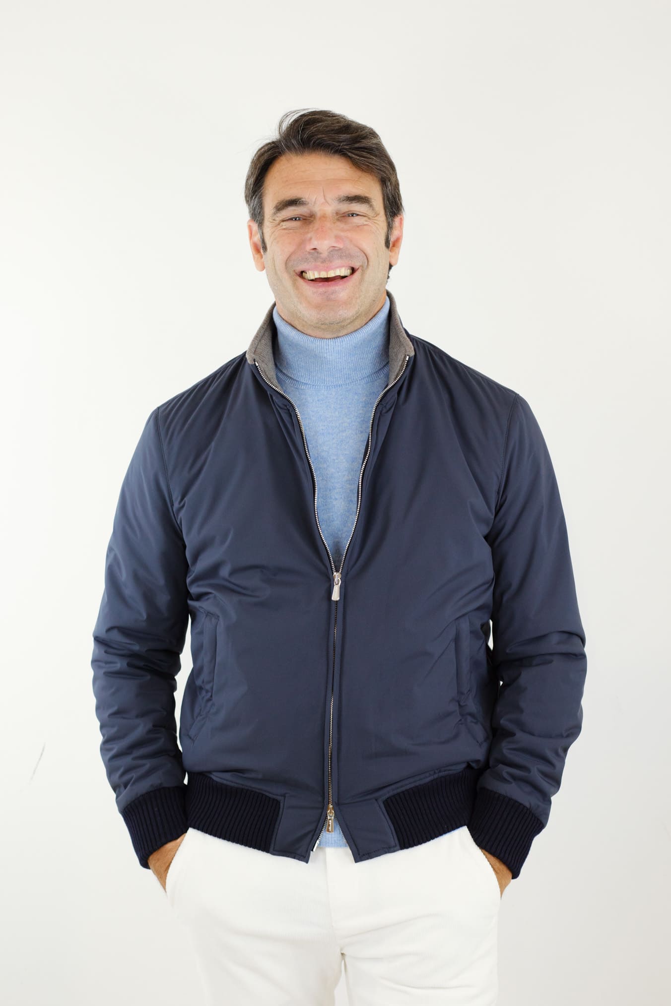 Nylon Cashmere Jacket Loro Piana Fabric Dark Blue