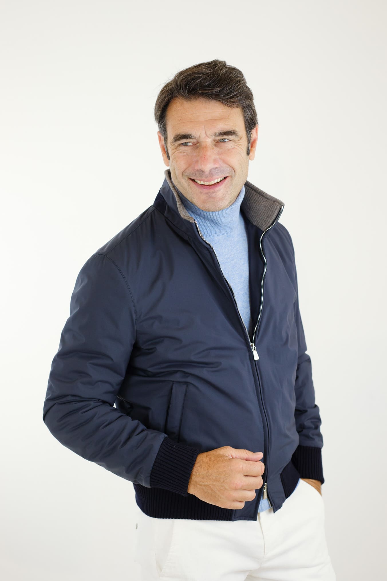 Nylon Cashmere Jacket Loro Piana Fabric Dark Blue