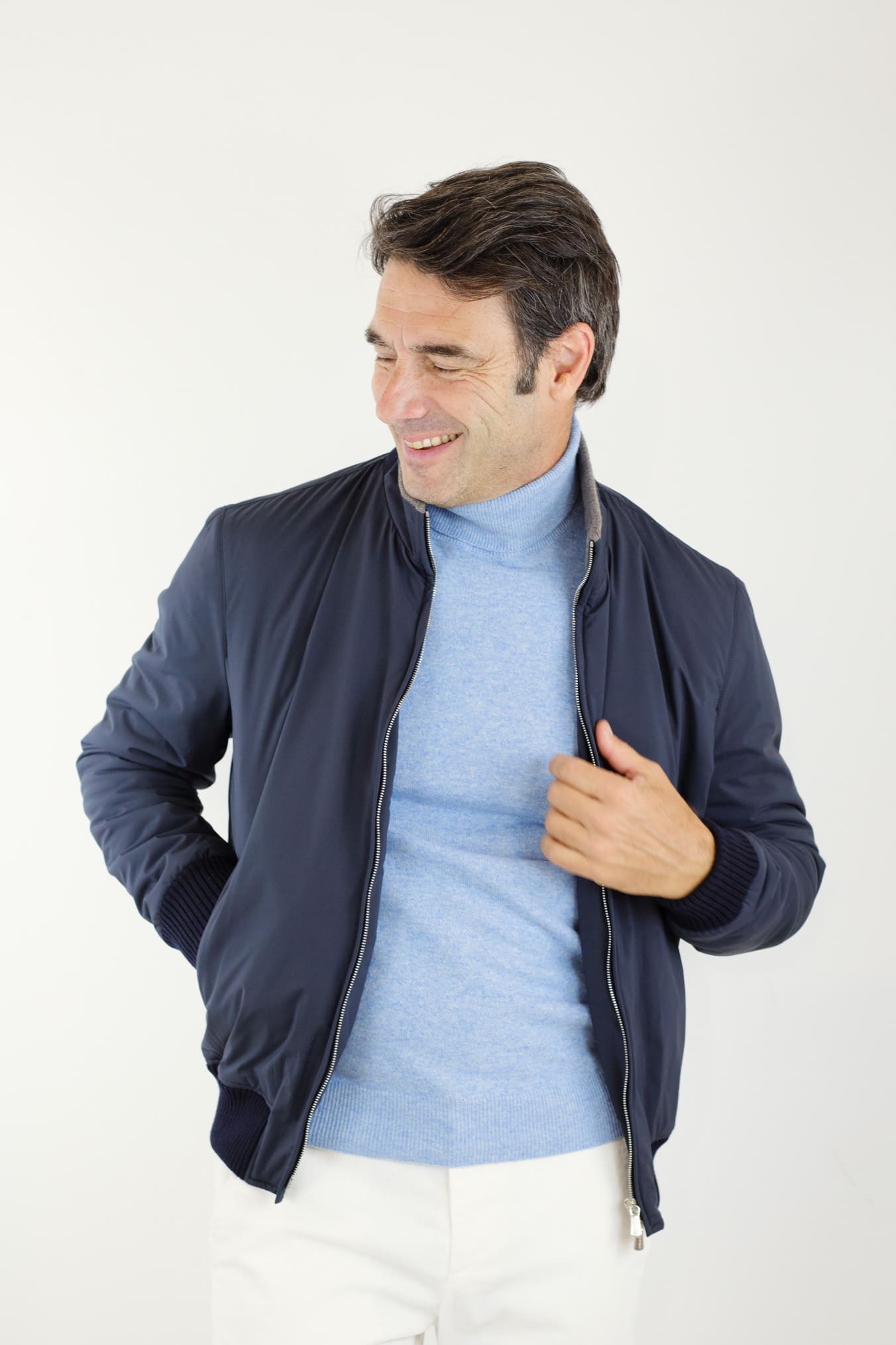 Nylon Cashmere Jacket Loro Piana Fabric Dark Blue