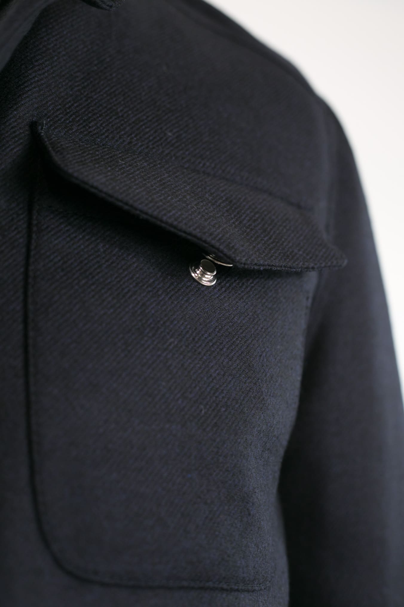 Field Jacket Lana Cashmere Tessuto Loro Piana Collo Visone Blu Scuro