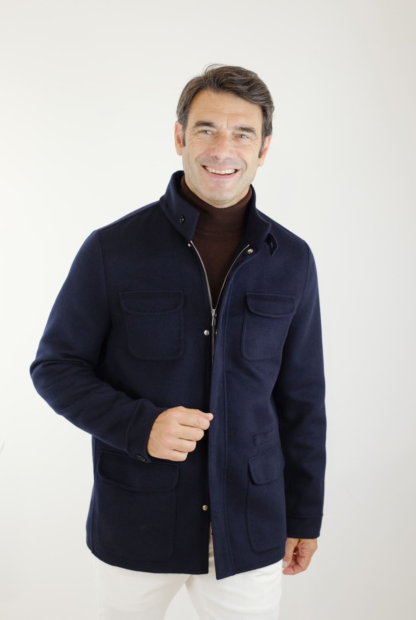 Field Jacket Tessuto Loro Piana Green Storm System Lana e Cashmere Double