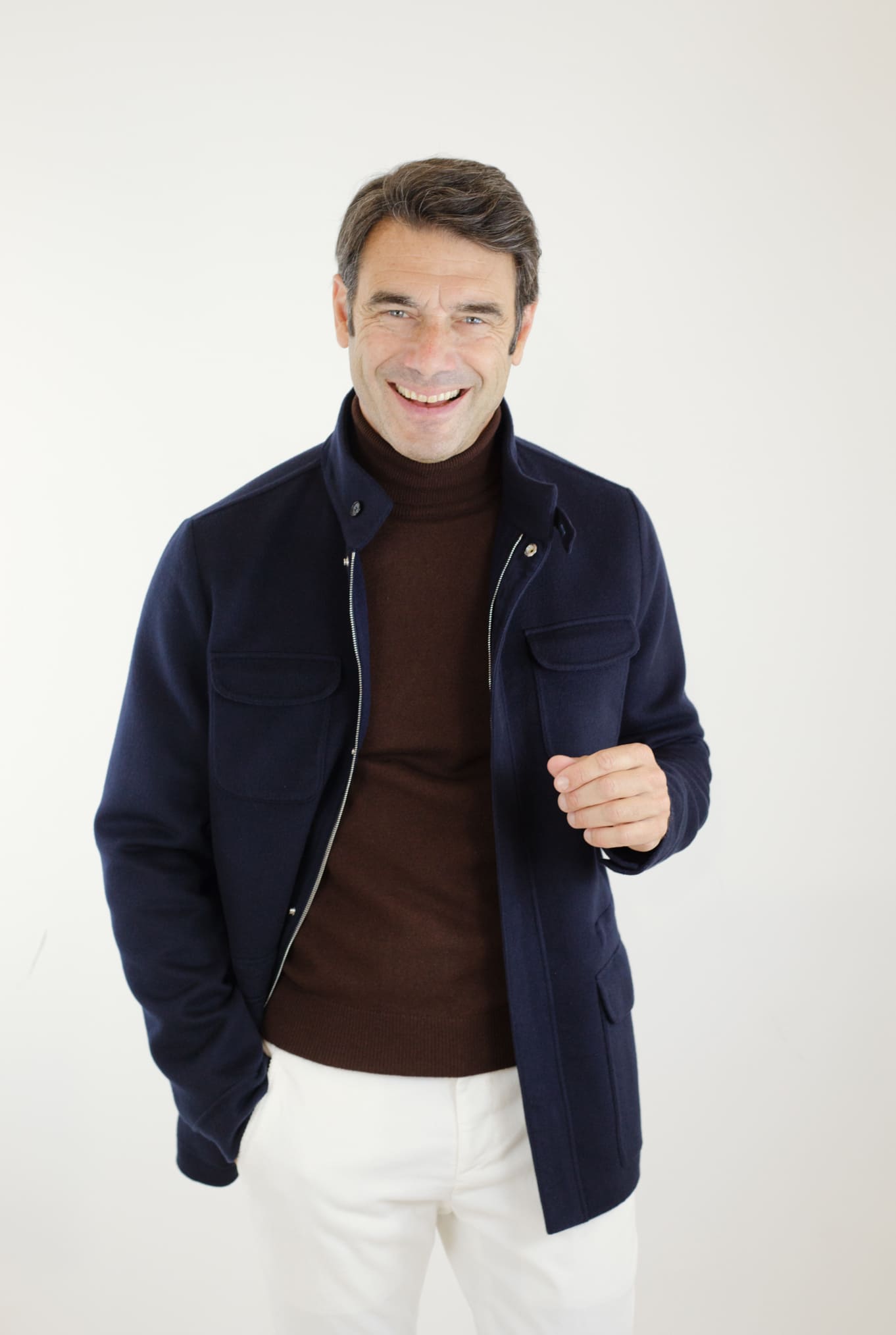 MANDELLI Field Jacket Tessuto Loro Piana Green Storm System Lana e Cashmere Double