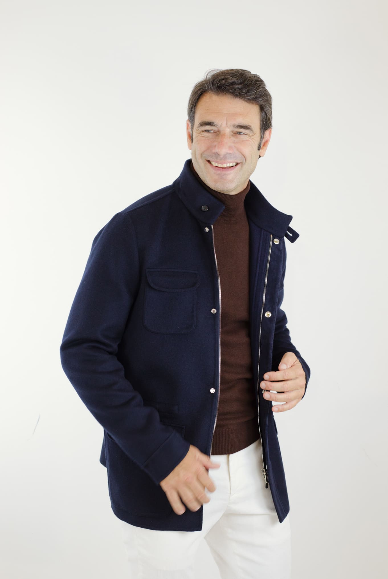 MANDELLI Field Jacket Tessuto Loro Piana Green Storm System Lana e Cashmere Double